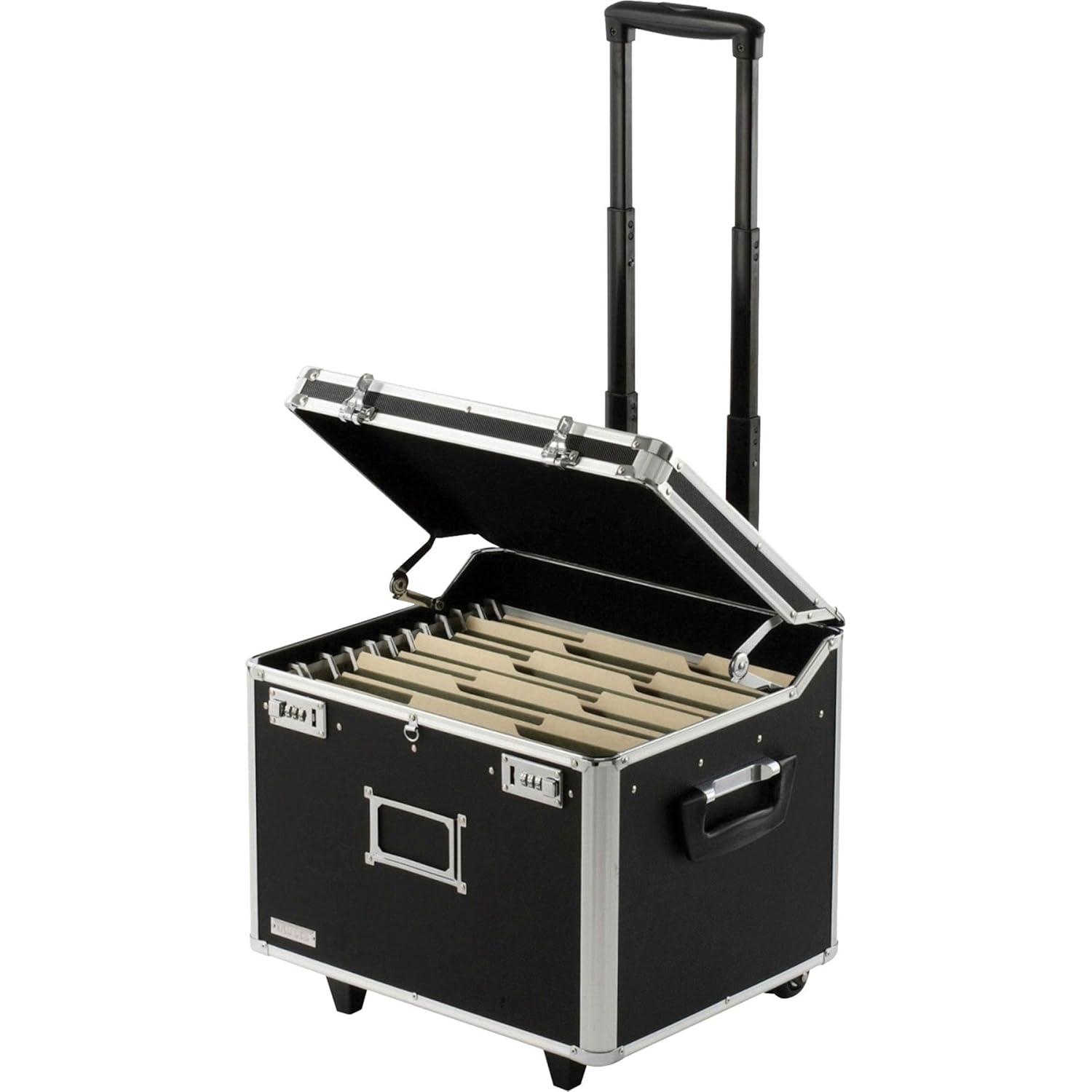 Vaultz Locking Mobile Rolling File Storage Chest, Letter/Legal Wheelie Case, Black/White Stripes
