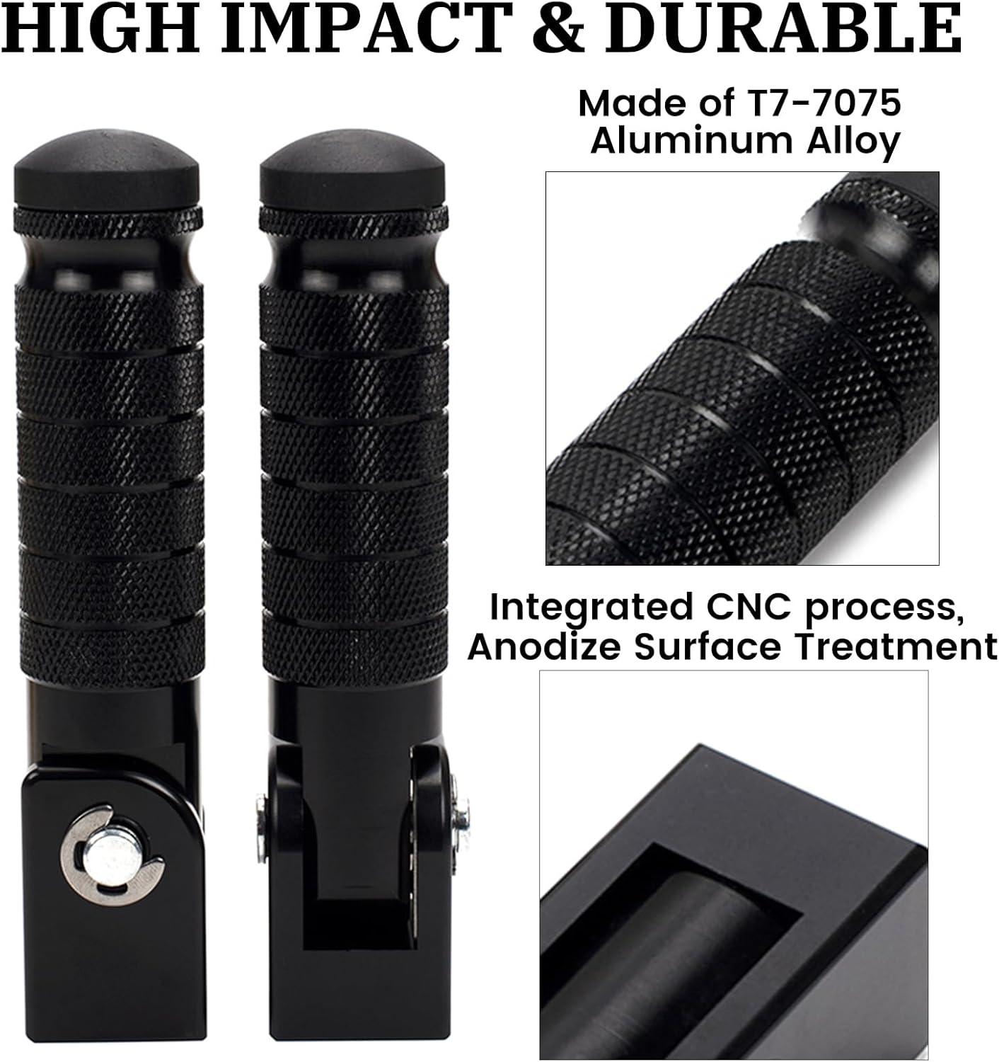 XINGWU M8 Motorcycle Foot Pegs 90 Degree Foldable Footpegs CNC Anti-Skid Footrest Universal for Yamaha Honda Suzuki Aprilia Electric Car Motorbike Mini Bike Dirt Pit Bike Passenger Pedal (Black)