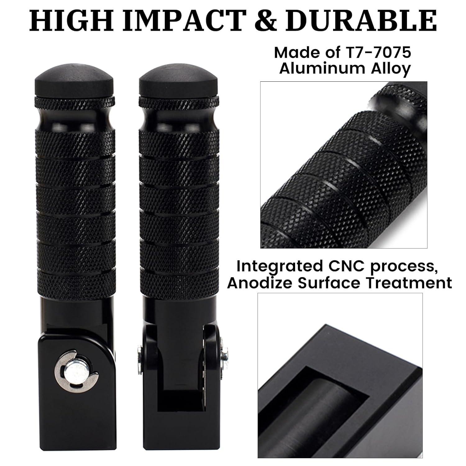 XINGWU M8 Motorcycle Foot Pegs 90 Degree Foldable Footpegs CNC Anti-Skid Footrest Universal for Yamaha Honda Suzuki Aprilia Electric Car Motorbike Mini Bike Dirt Pit Bike Passenger Pedal (Black)