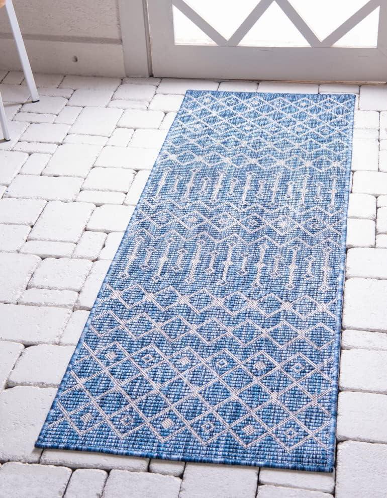 Unique Loom 2' 7 x 12' 0 Runner Indoor/Outdoor Trellis Blue Runner Rug