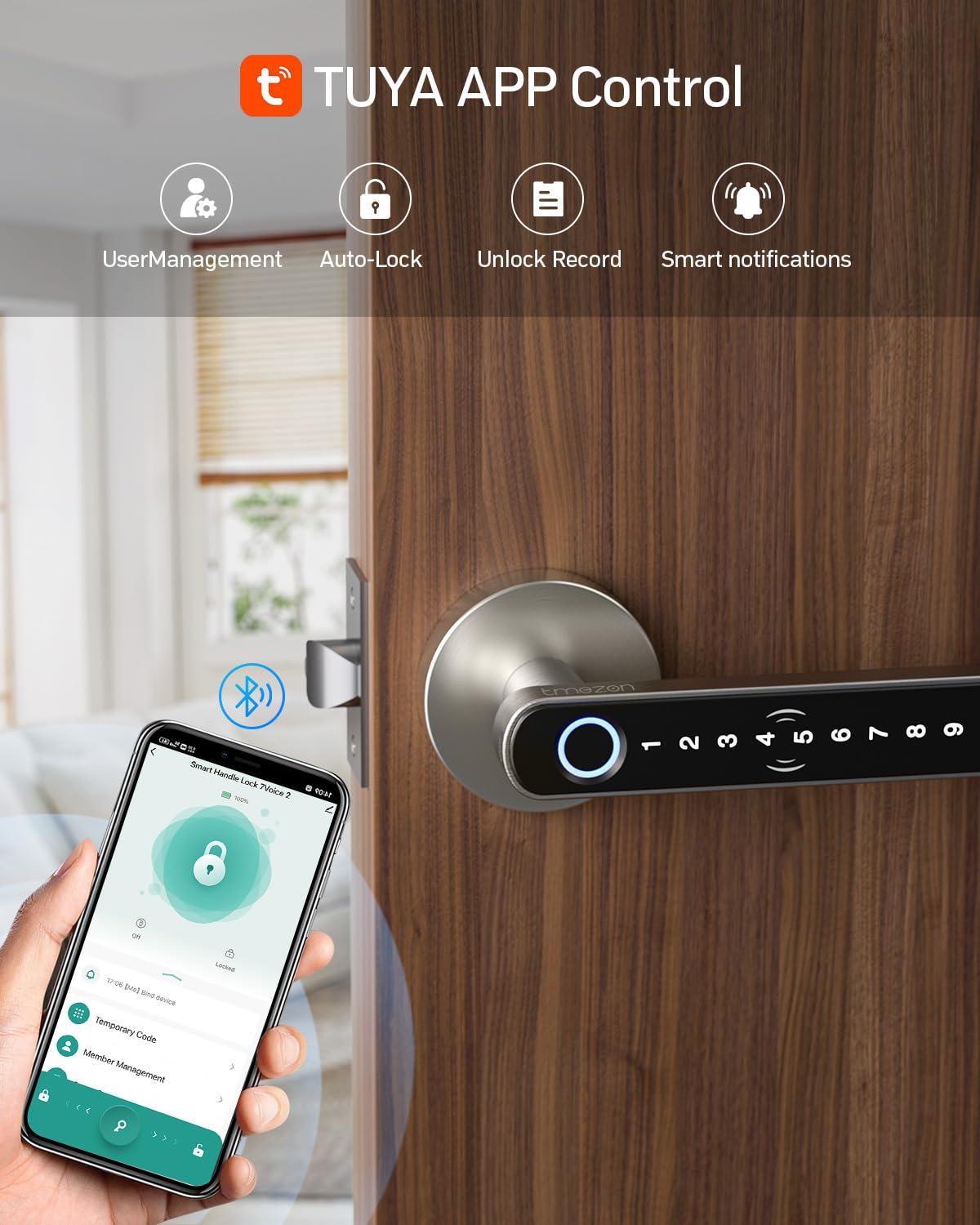 Smart Door Lock Fingerprint, Keyless Entry Door Lock With Handle, APP/IC Cards/Codes/Keys/Fingerprints Biometric Electronic Keyless Entry Lock For Bedroom Home Hotel Office