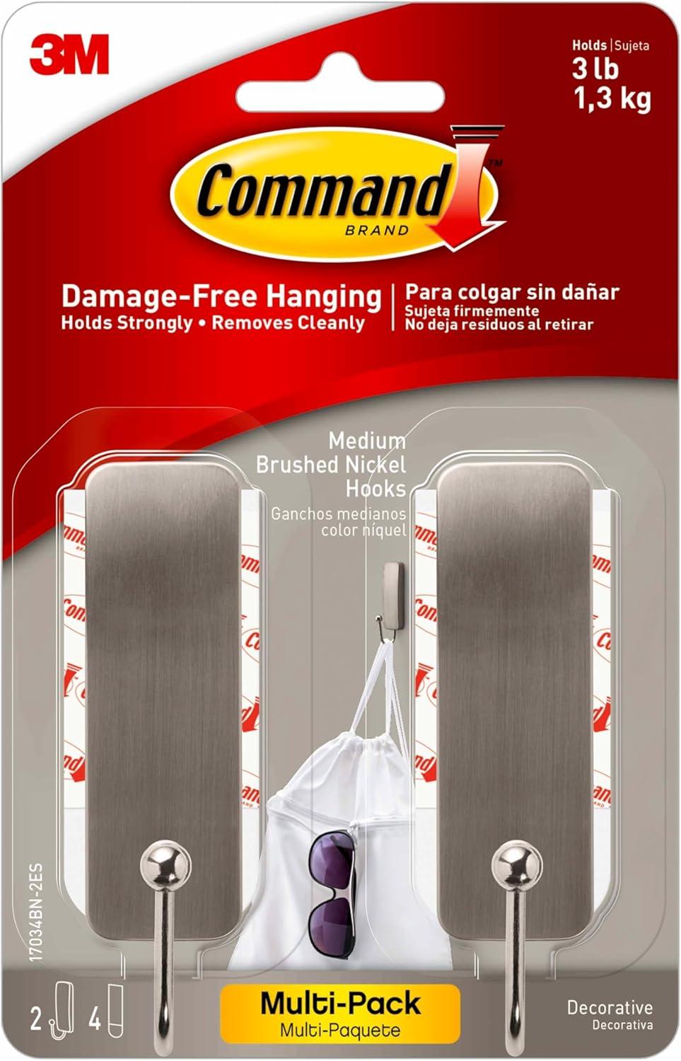 Command 2 Hooks 4 Strips Medium Sized Hooks Nickel