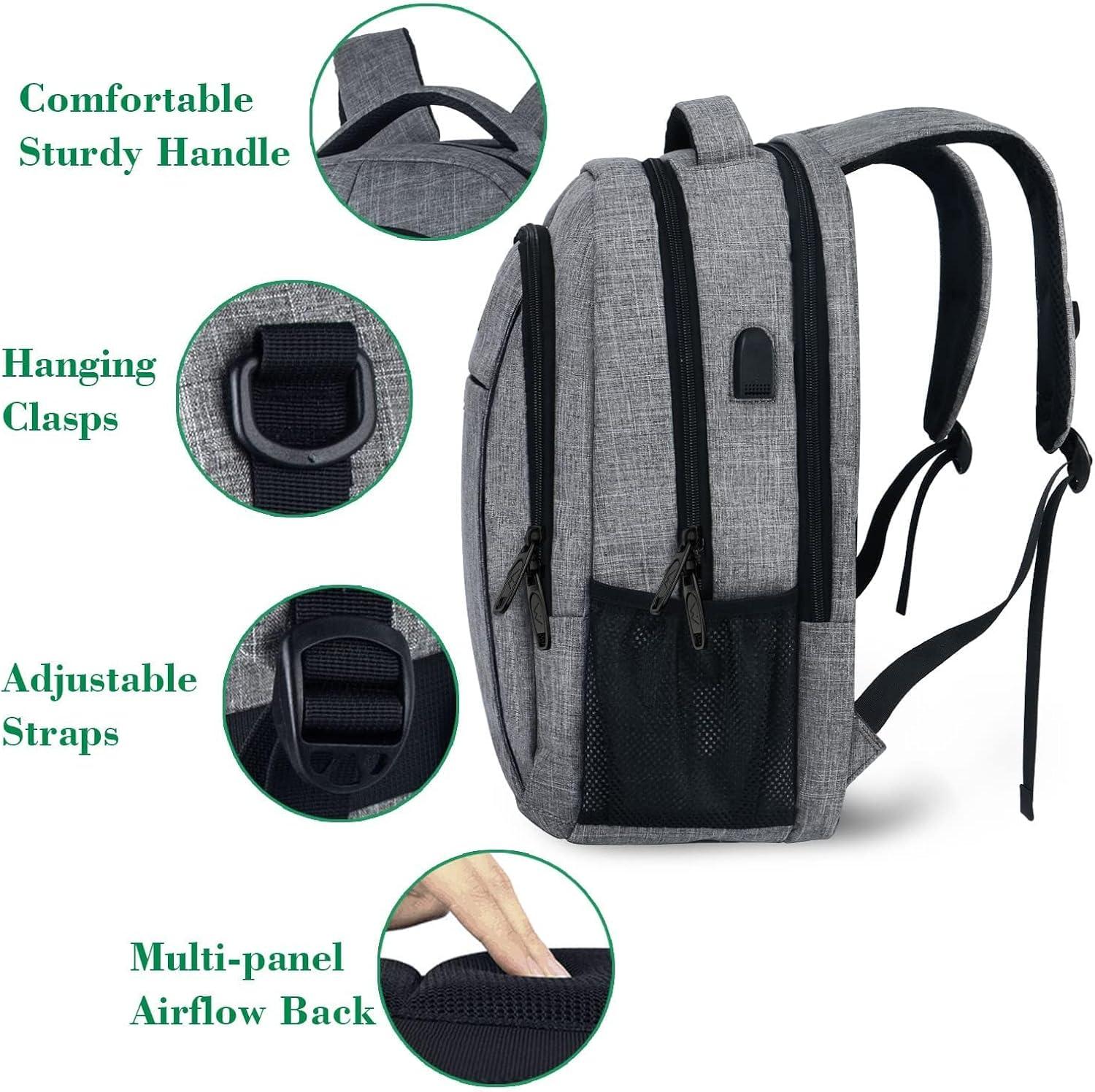 Gray Anti-Theft Water Resistant Laptop Backpack with USB Port