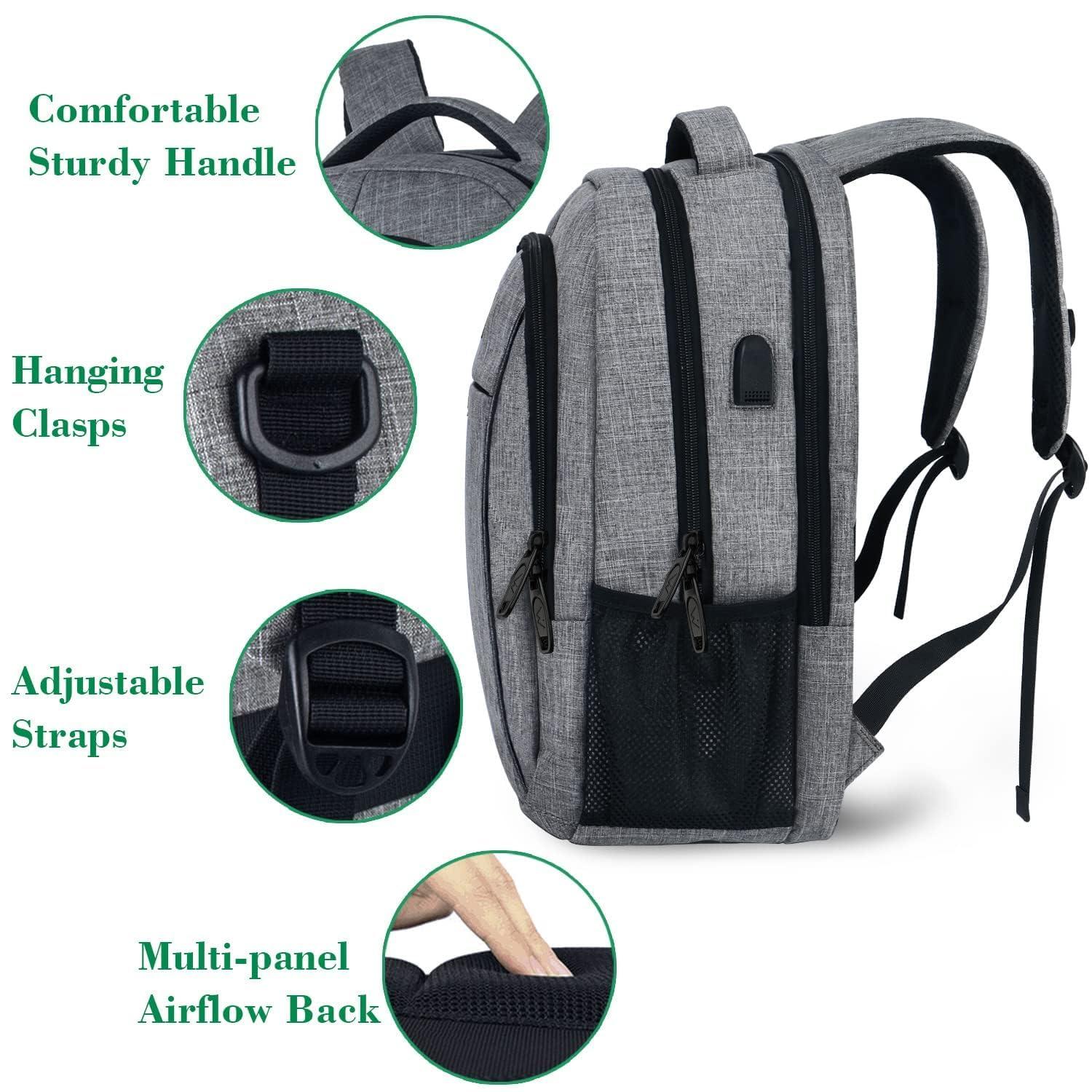 Gray Anti-Theft Water Resistant Laptop Backpack with USB Port