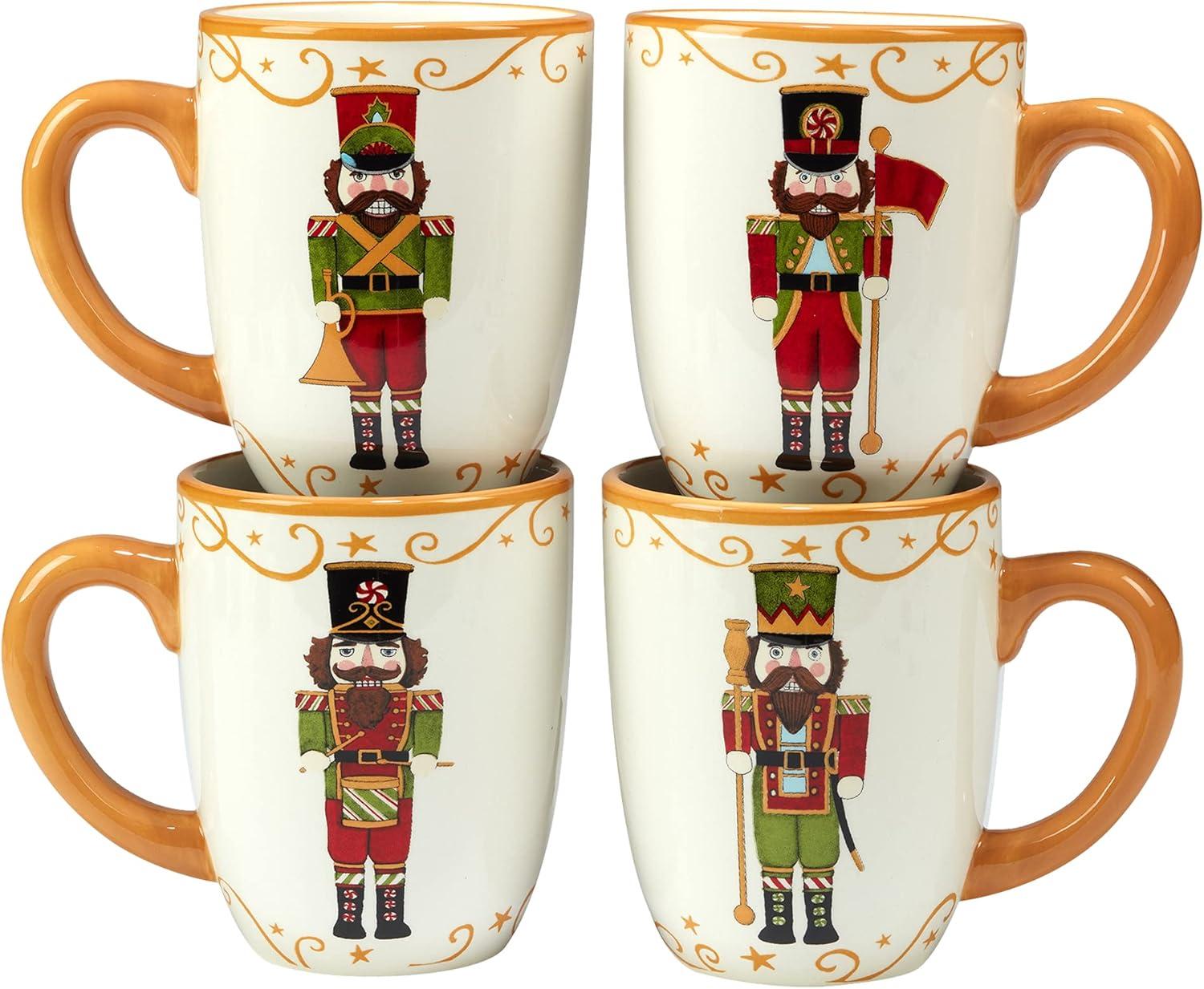 Holiday Magic Nutcracker Ceramic Christmas Mug Set, Multicolor