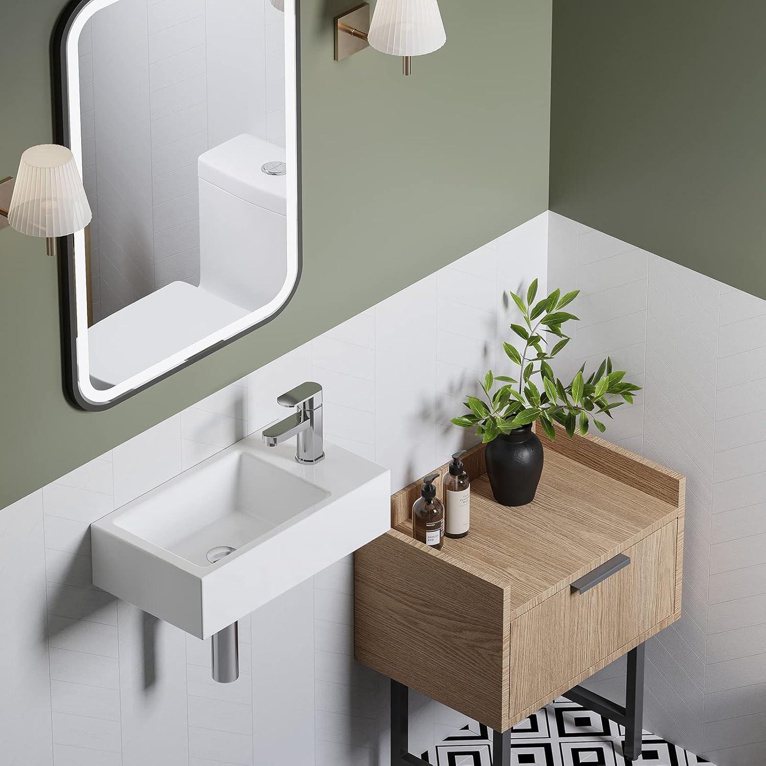 HOROW 9.75'' Ceramic Rectangular Hole Wall Mount Bathroom Sink