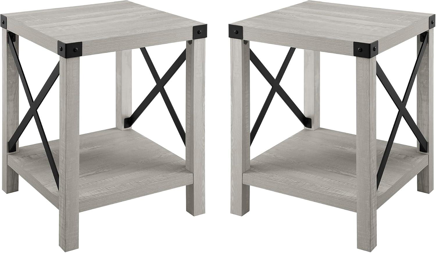 Stone Grey Metal X Frame Rectangular Side Tables Set