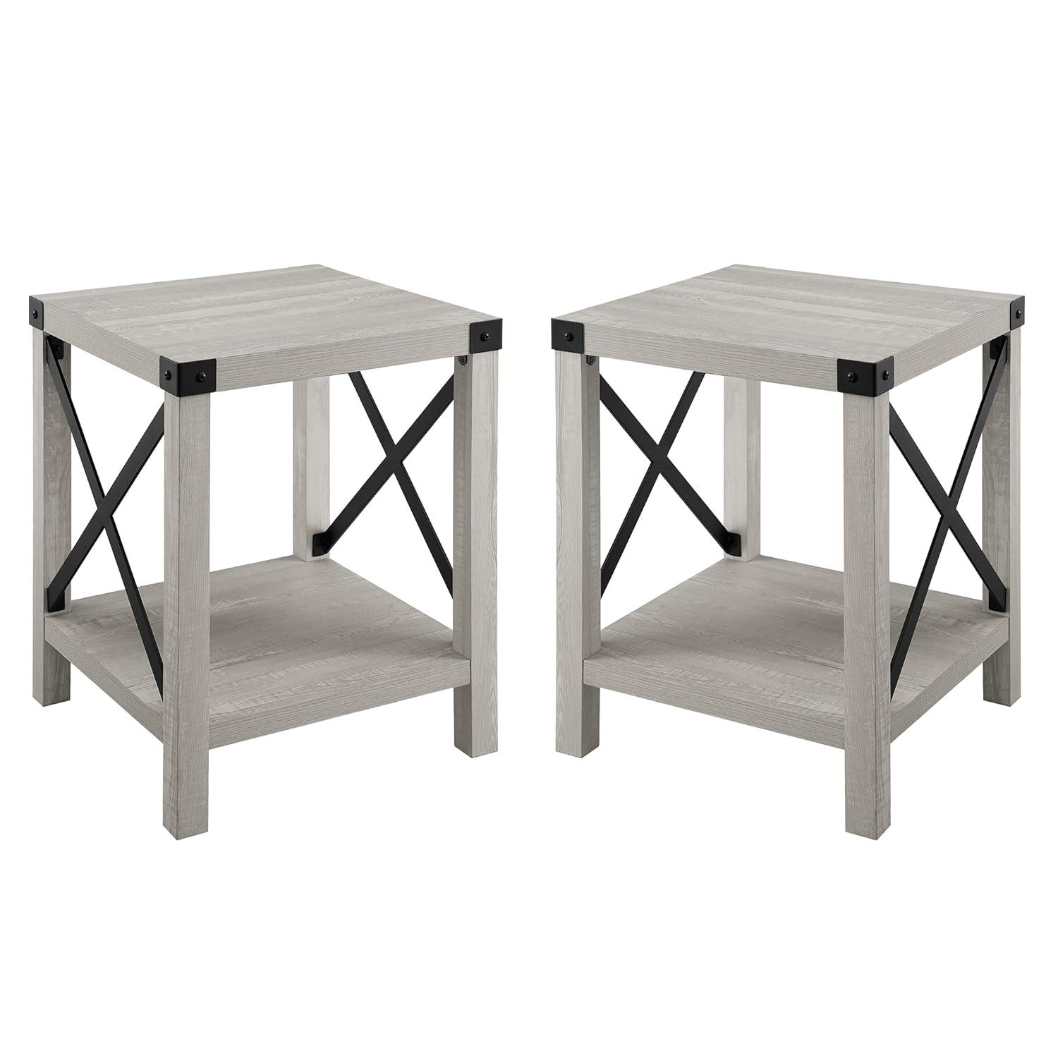 Stone Grey Metal X Frame Rectangular Side Tables Set