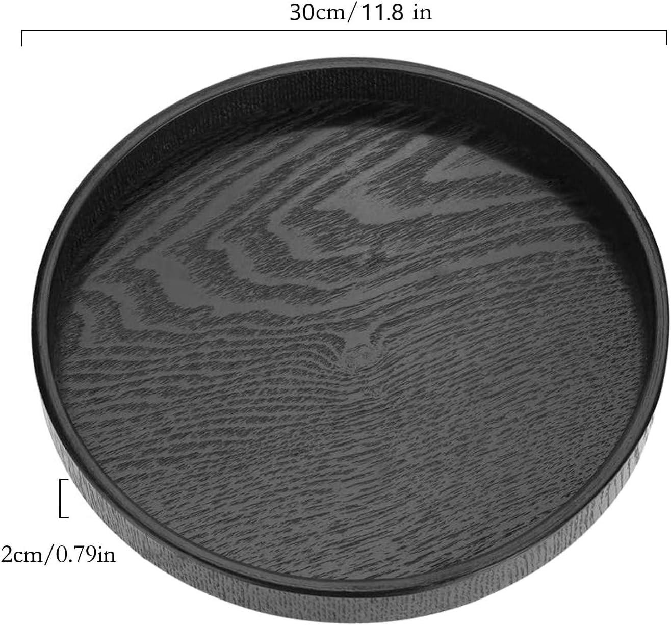 Tea Tray,Round Solid Wood Serving Tray Large Tea Coffee Snack Food Meals Serving Plate Non-Slip Kitchen Party Bar Server Breakfast Tray with Raised Edges [30cm]