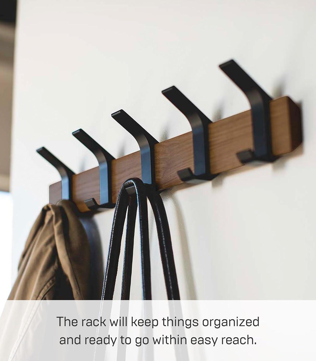 Yamazaki Home Wall-Mounted Coat Hanger, Steel + Wood