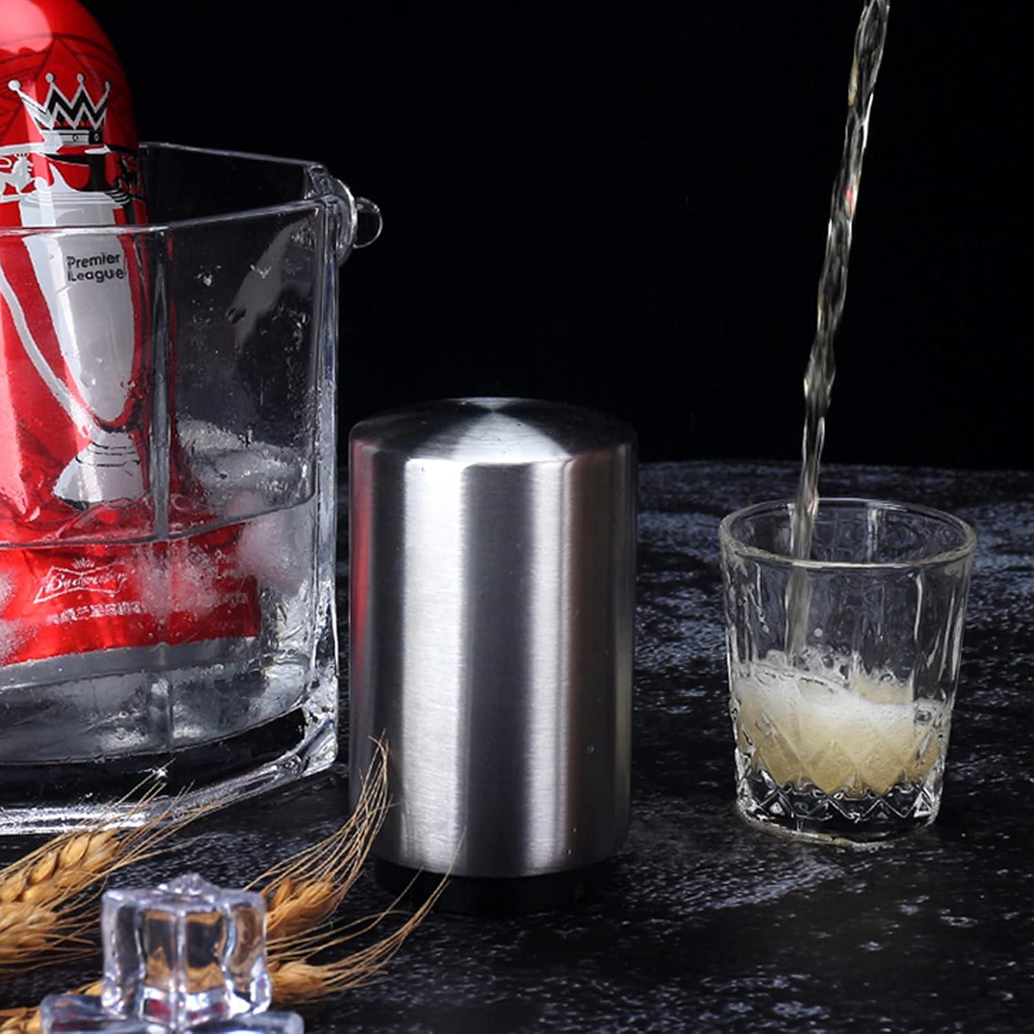 Automatic Magnetic Beer Bottle Opener, Stainless Steel Portable Pop the Top Wine Bottle Cap Catcher, Quick Open, No Damage Push Down Bartender Tools for Bar, Home, Kitchen, Party, Restaurant, Silver