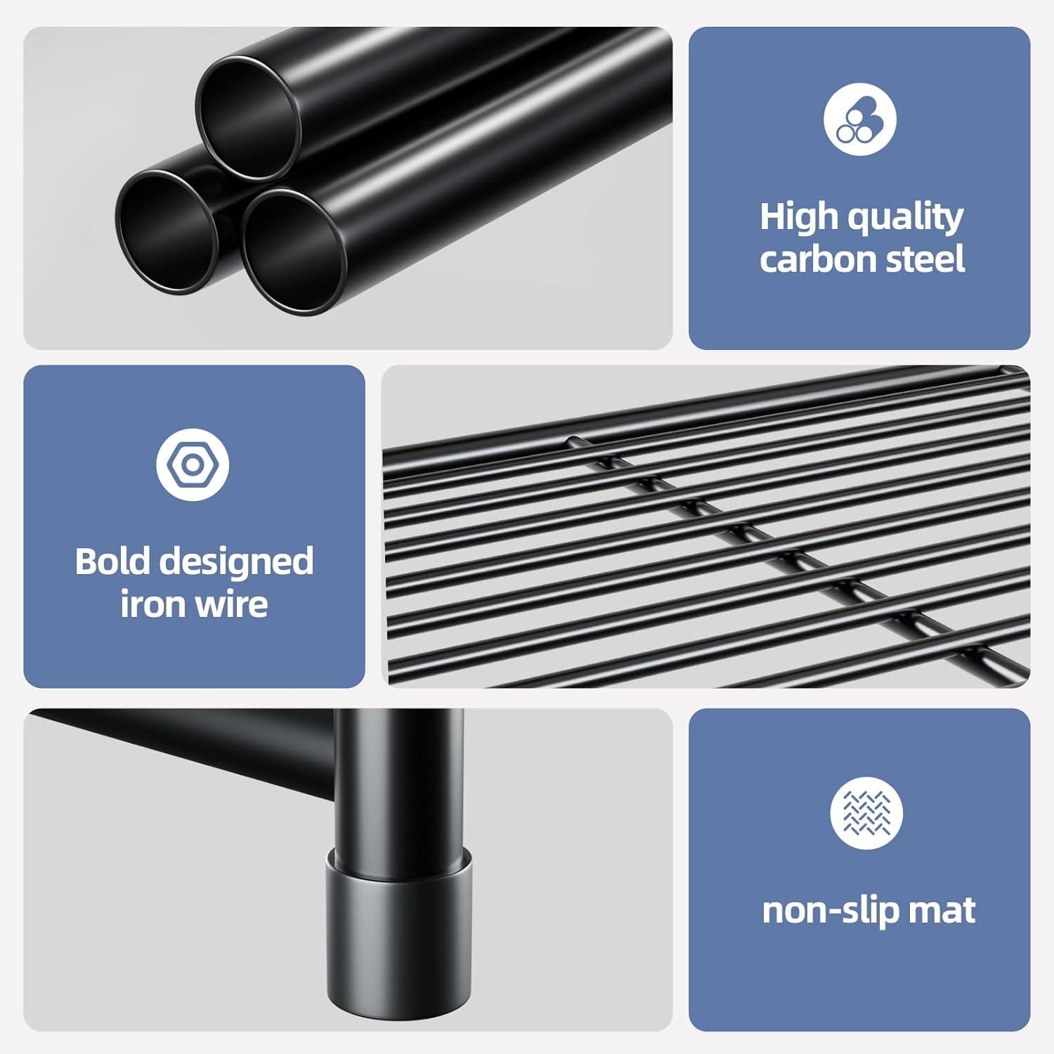 Rebrilliant 3 Tier Wire Shelves For Storage Rack Outdoor Indoor Waterproof, Stackable Metal 17.7-Inch Bathroom Organizer Shelf Stand, Perfect For Kitchen, Black