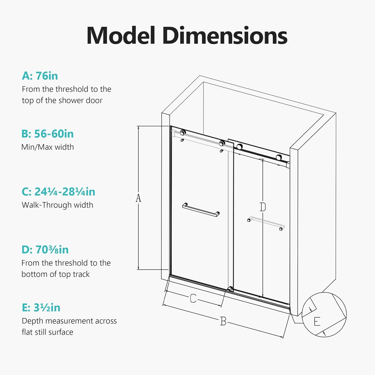 56-60"W X 76" H Double Sliding Soft-Closing Shower Door with 3/8" (10 mm) Tempered Glass