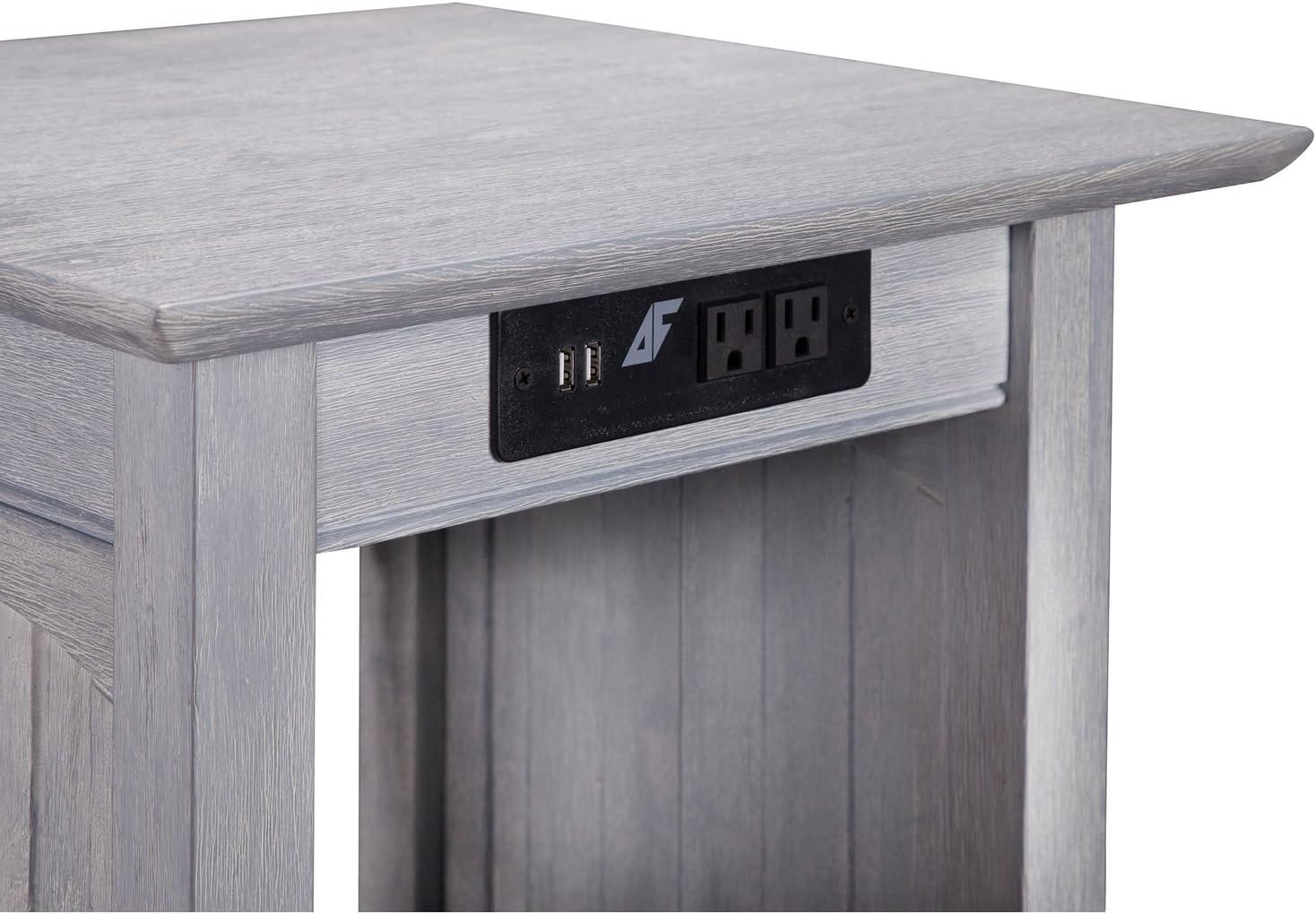 AFI Nantucket End Table with Charging Station in Driftwood-Finish:Driftwood Grey,Item Package Quantity:1