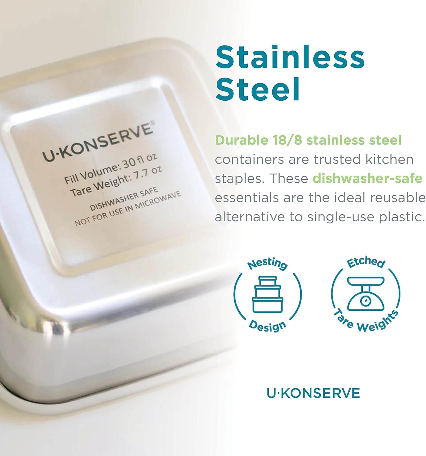 U-Konserve Stainless Steel Food Storage Bento Box Container, Leak Proof Silicone Lid Dishwasher Safe - Plastic Free (30oz Clear)