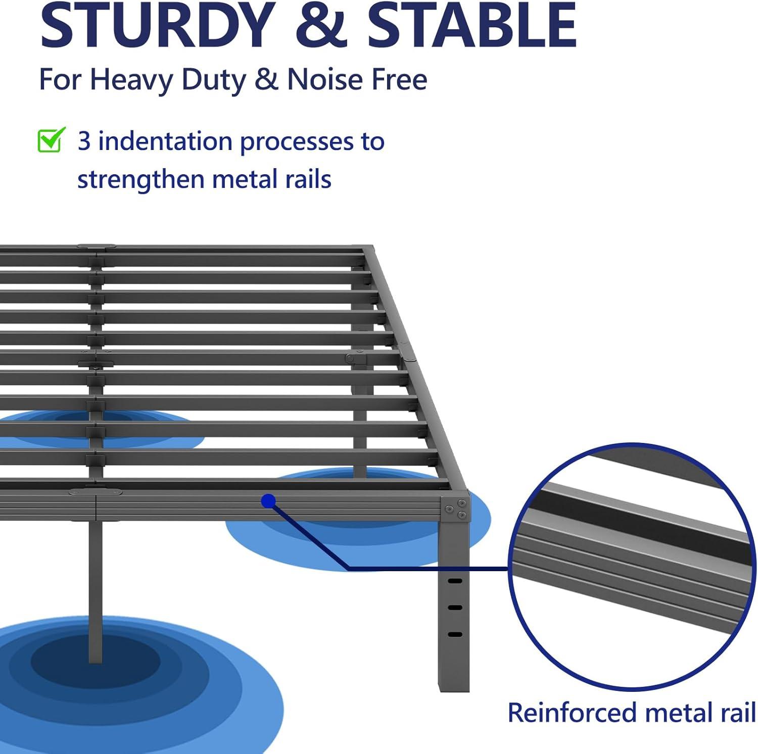 14 inches Queen Bed Frames No Box Spring Needed ,2500 lbs Heavy Duty Metal Platform Bed Frame with Storage Queen Size for Adult Black