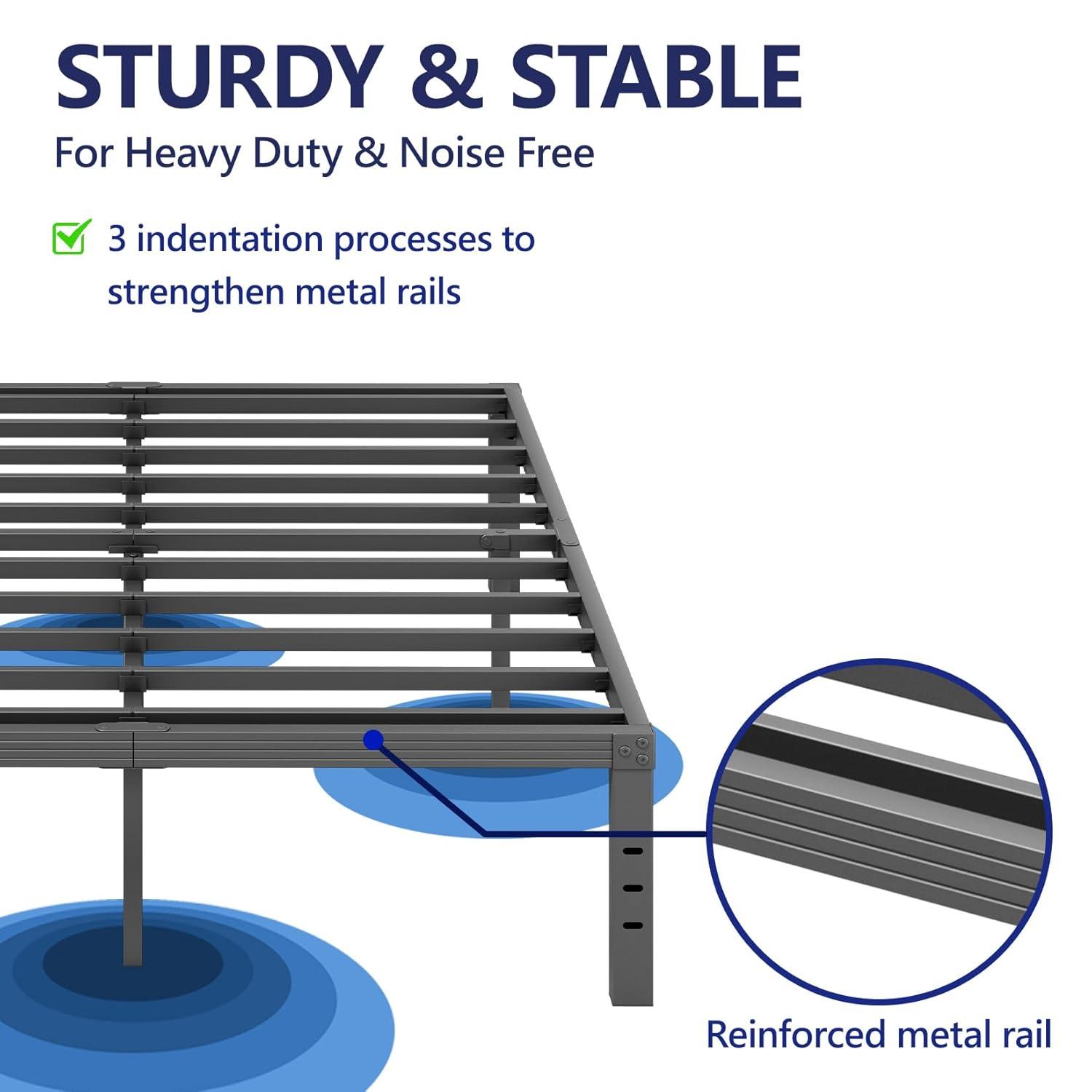 14 inches Queen Bed Frames No Box Spring Needed ,2500 lbs Heavy Duty Metal Platform Bed Frame with Storage Queen Size for Adult Black