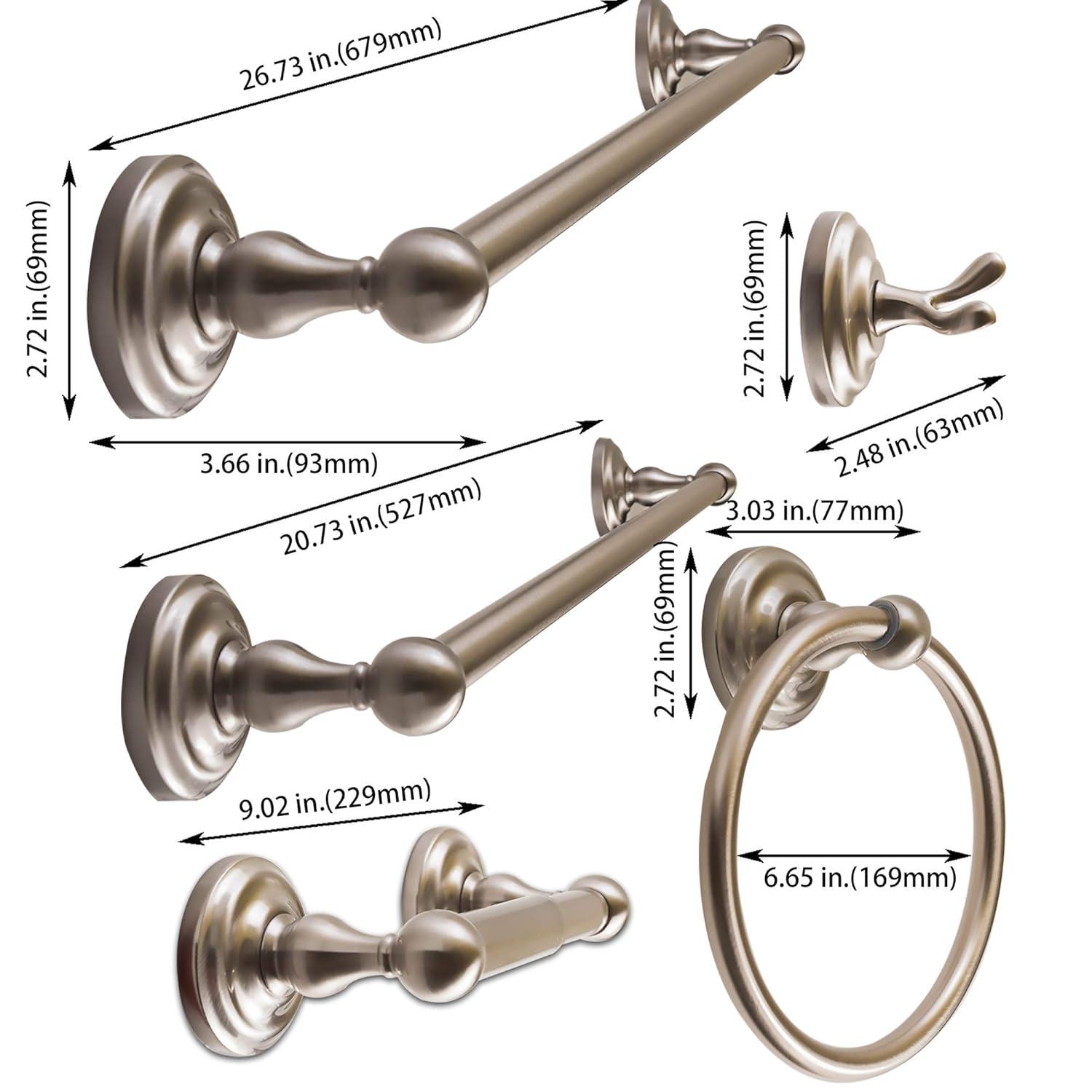 Heavy Duty Bathroom Accessories Set - Wall Mounted 5-Piece Bath Hardware Includes Robe Hook, Toilet Paper Holder, Towel Ring, 18" & 24" Towel Bars - Durable Metal Construction