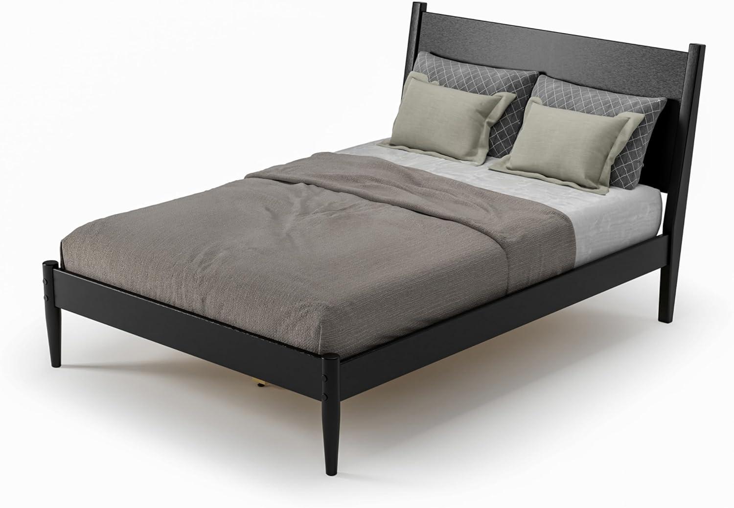 Camaflexi Mid Century Platform Bed Wood Panel Bed Frame with Headboard, Full, Scandinavian Oak