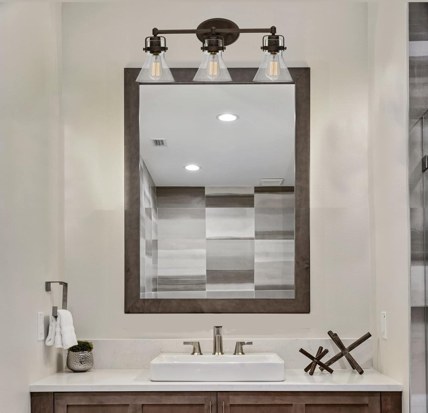 Polished Chrome 3-Light Bath Vanity with Seedy Glass Shades