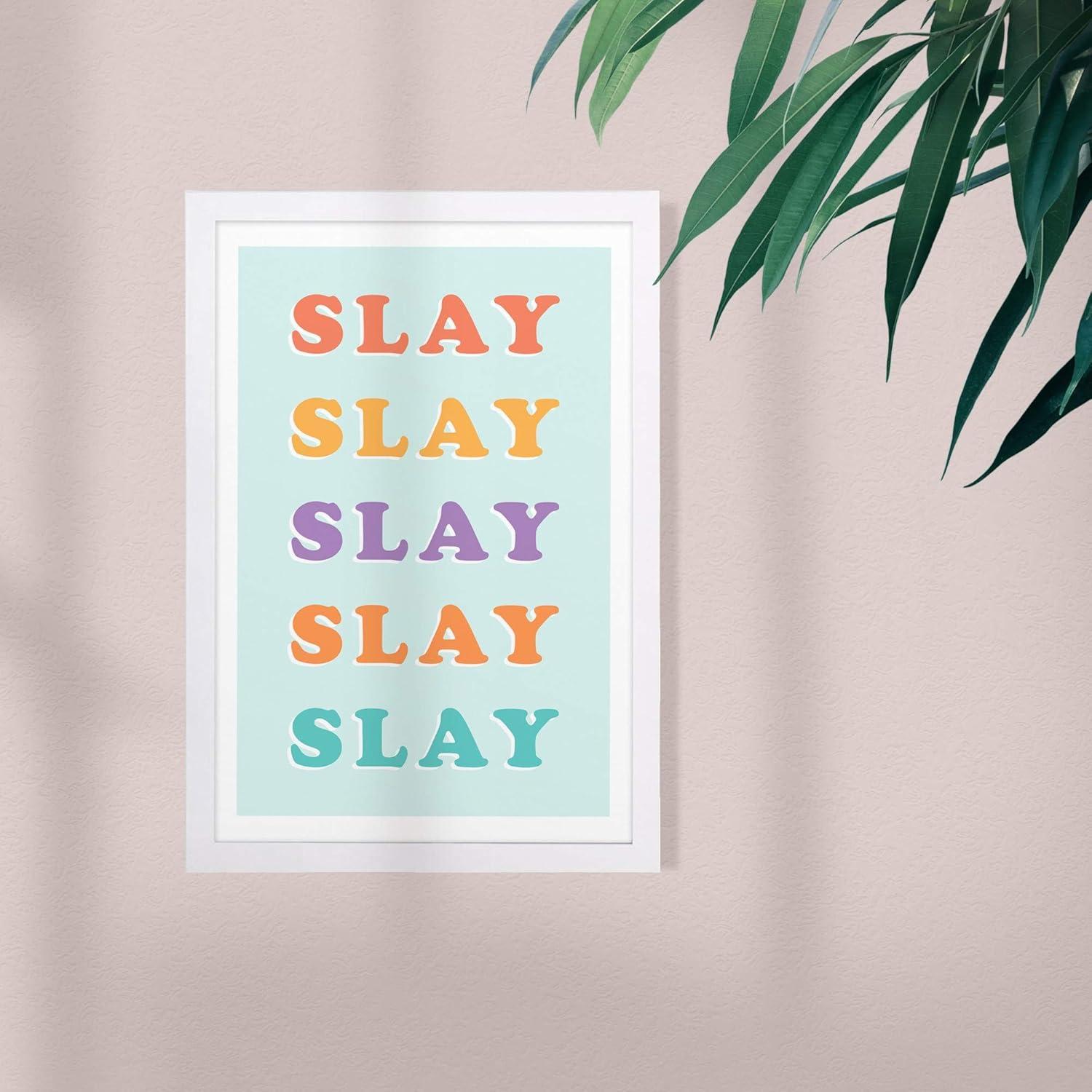 Wynwood Studio Typography and Quotes Framed Wall Art Prints 'Slay Technicolor' Quotes and Sayings Home Décor - Blue, Purple, 13" x 19"