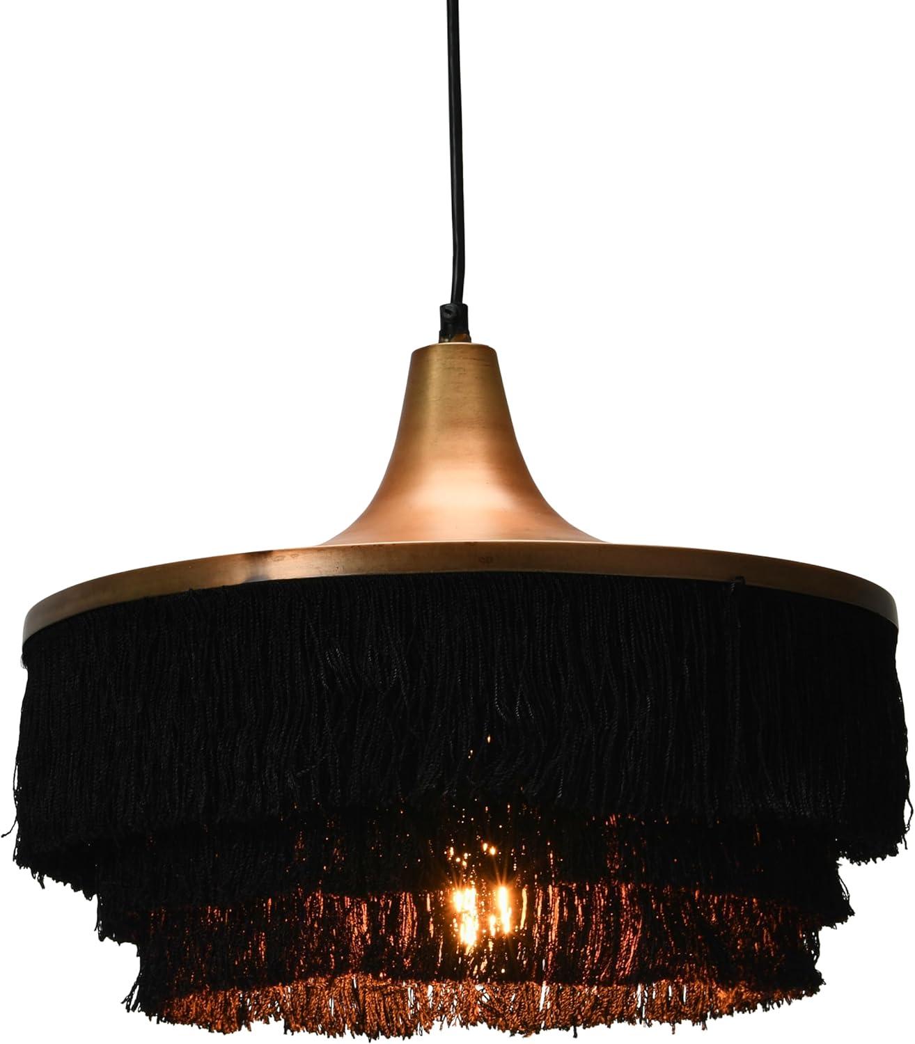 Creative Co-Op Creative Co-Op Modern Boho Metal Ceiling Light with Fringe, Charcoal