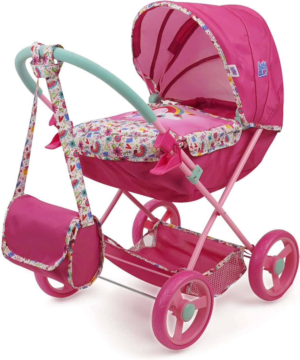 Baby Alive: Deluxe Classic Doll Pram - Pink & Rainbow - Fits Dolls up to 18"