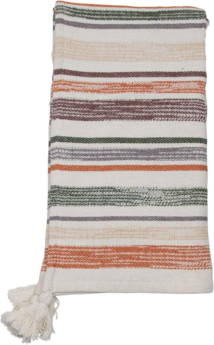 Multicolor Hand Woven 50 x 60 inch Cotton Throw Blanket with Hand Tied Tassels - Foreside Home & Garden