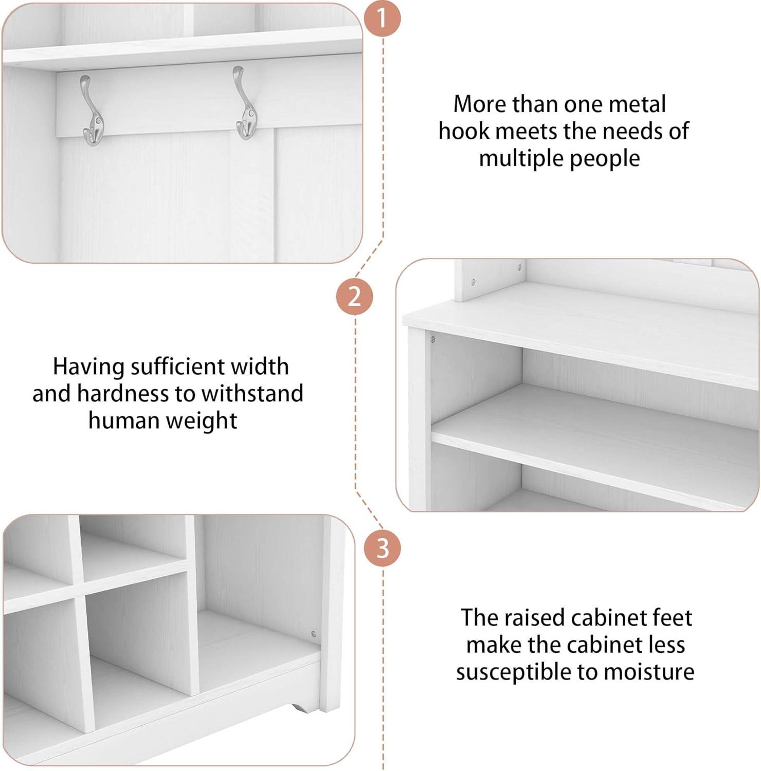 Modern Hallway Hall Tree with Metal Hooks and Storage Space, Multi-Functional Entryway Coat Rack with Shoe Cubbies