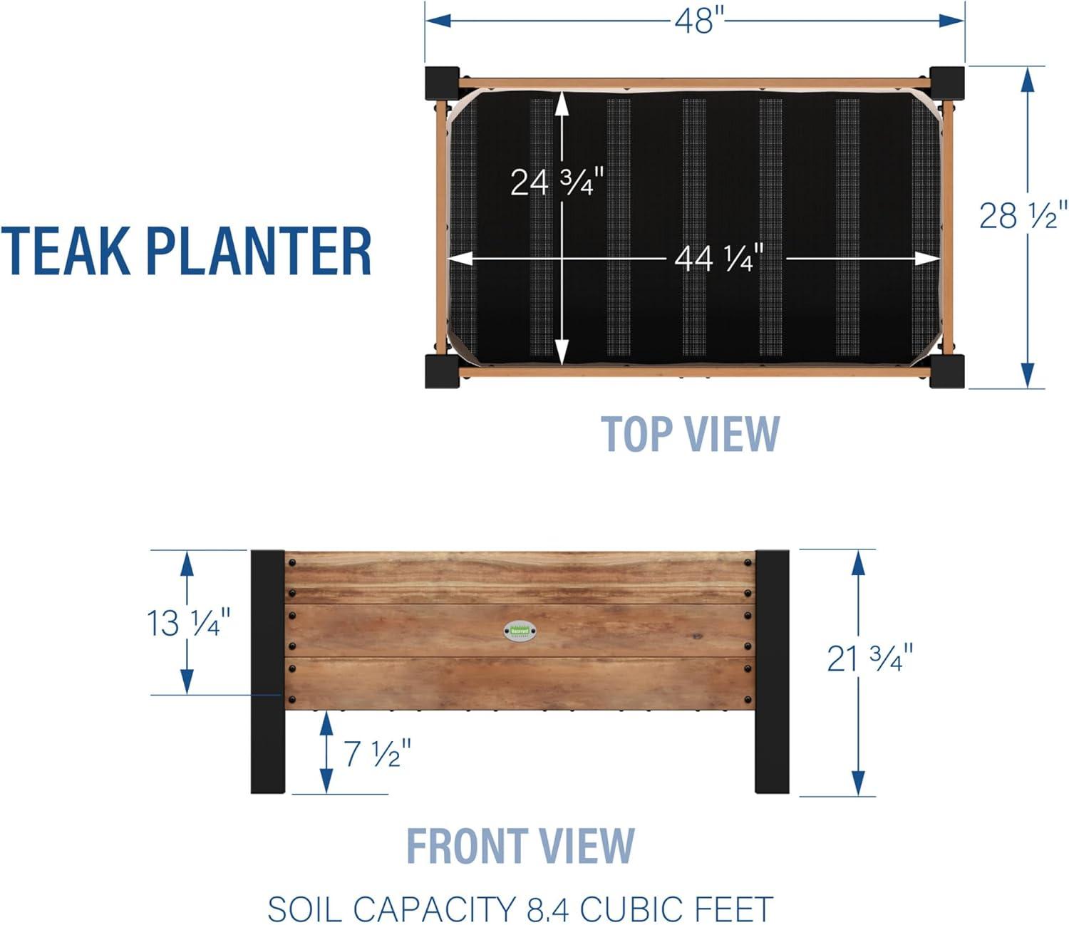 Backyard 10 Cubic Foot Teak Planter with Powder Coated Legs