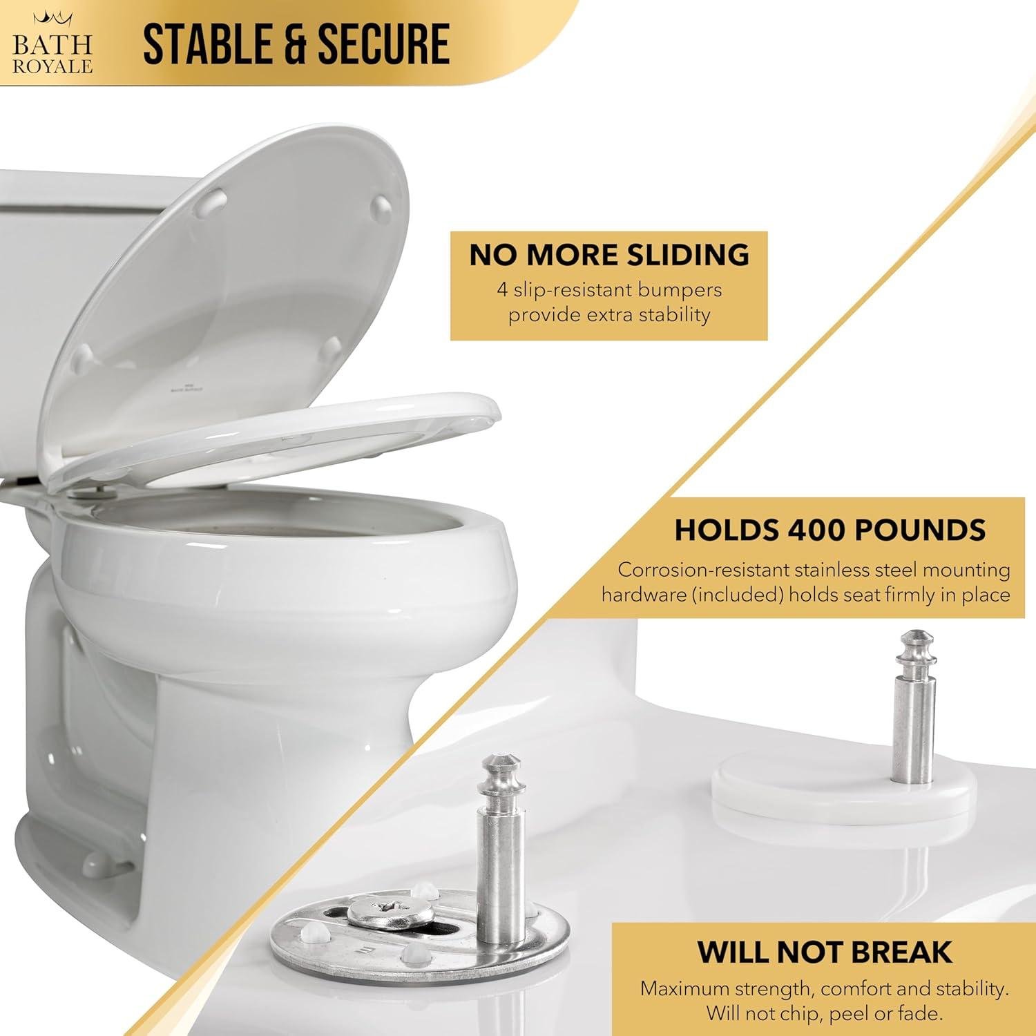 Round Toilet Seat Replacement with Cover BR500-01 Slow Close, Heavy Duty Sturdy, Stain-Resistant, No Jiggle and Easy to Clean, Fits All Toilet Brands, Executive Series - Biscuit/Linen,