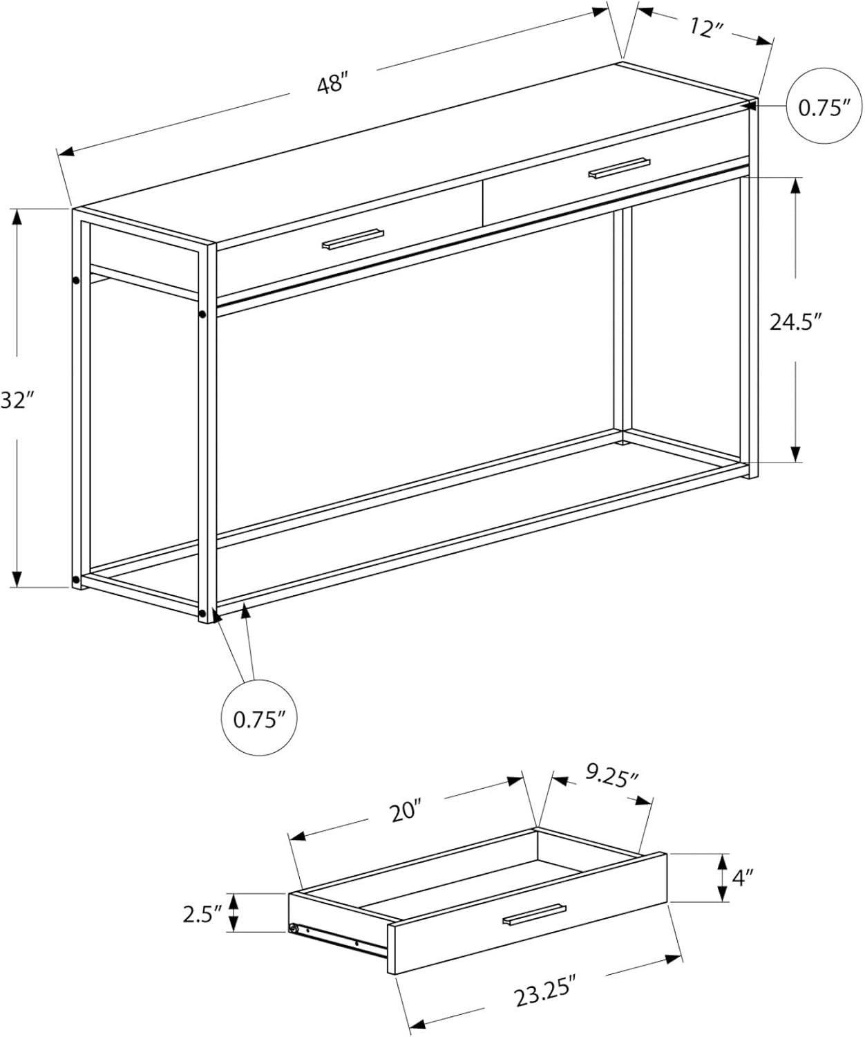 Accent Table Console Entryway Narrow Sofa Living Room Bedroom Metal Grey