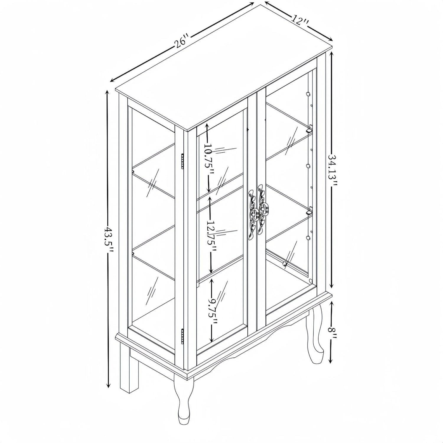 Cherry Lighted Curio Cabinet with Tempered Glass and Mirrored Back