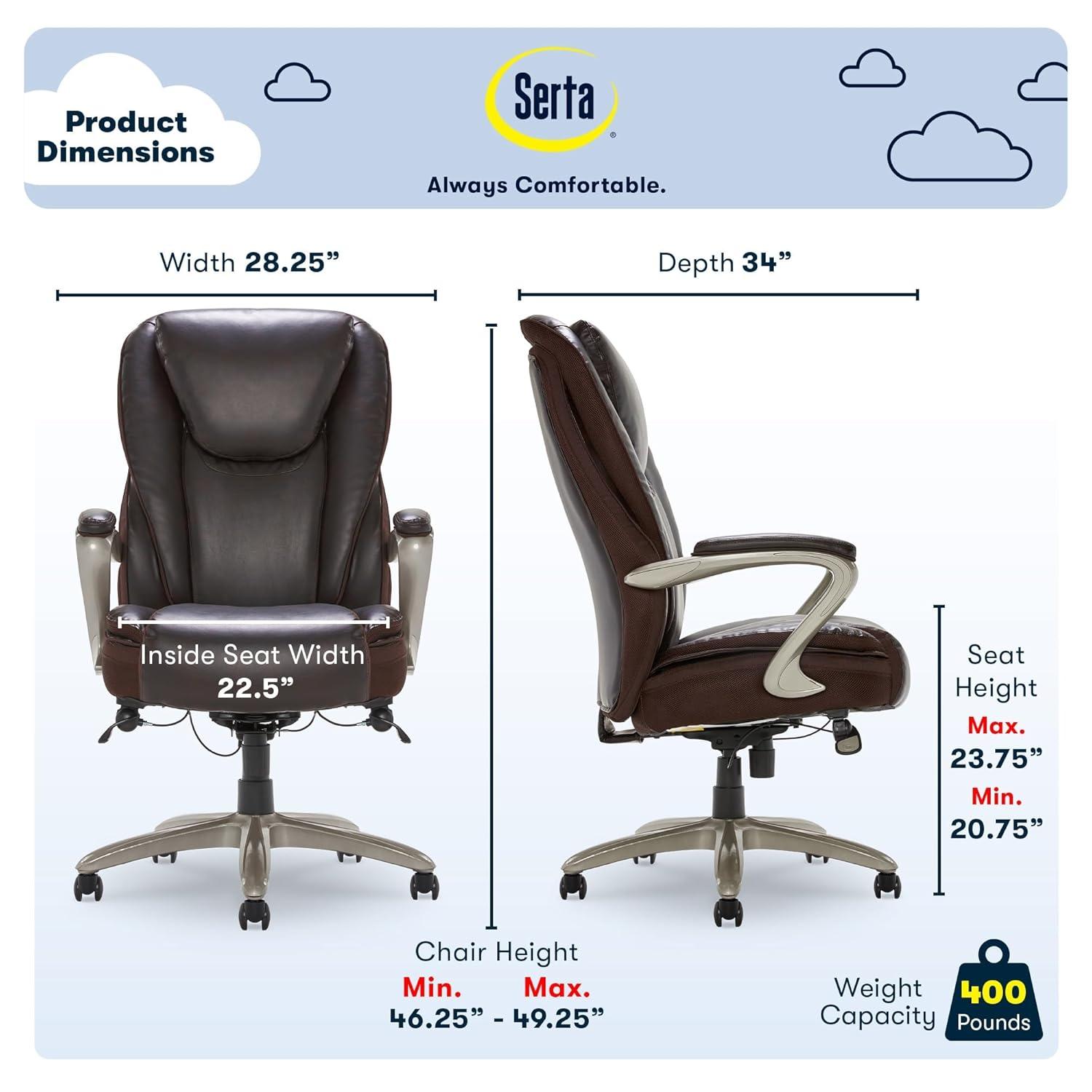 Serta® Smart Layers™ Hensley Big & Tall Ergonomic Bonded Leather High-Back Office Chair, Roasted Chestnut/Satin Nickel