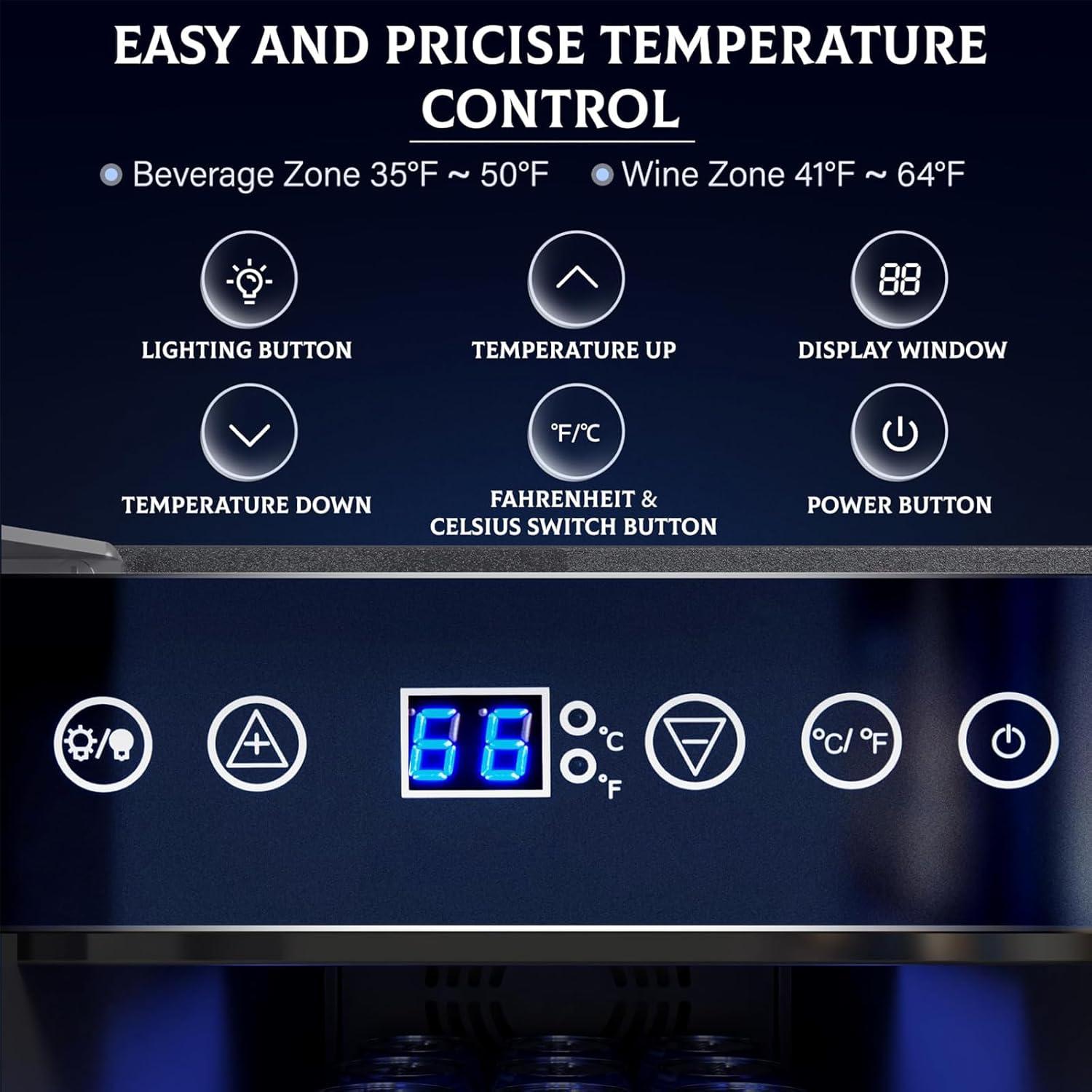 Accreate Beverage and Wine Cooler - Dual Zone, Built-in and Freestanding, Holds 54 Cans and 20 Bottles