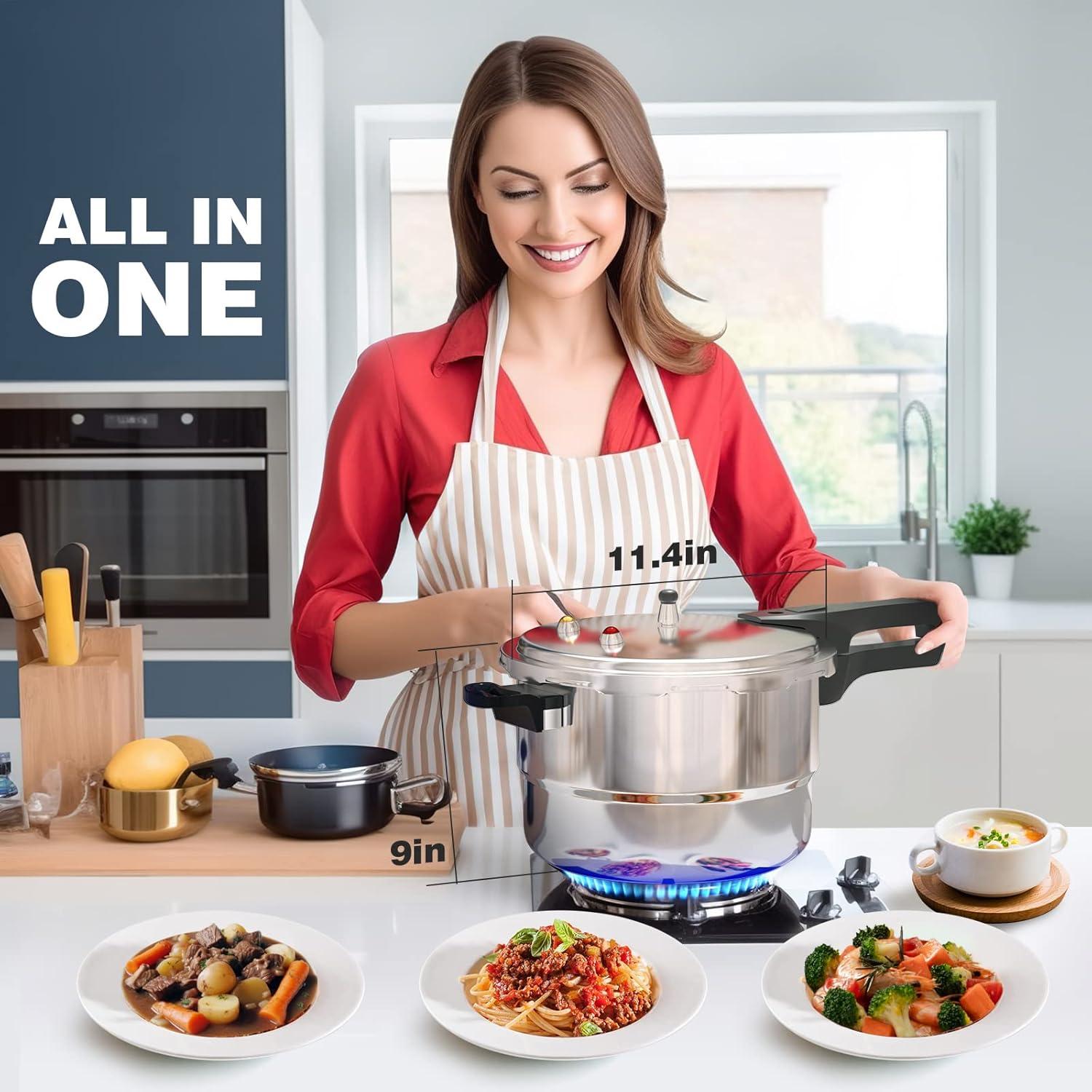 WantJoin 6Qt Aluminum Pressure Cooker w/Release Valve & Multiple Protective Devices,Pressure Canner Compatible with Gas & Induction Cooker,Canner Rack Included