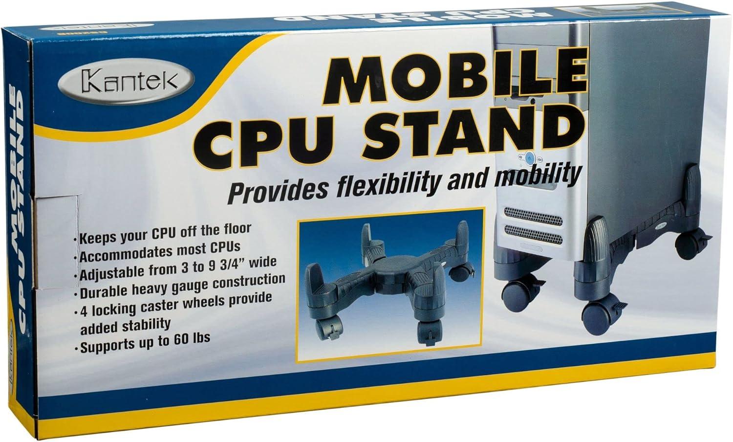 Kantek Mobile Computer CPU Stand, with Adjustable Width and Locking Casters, Black