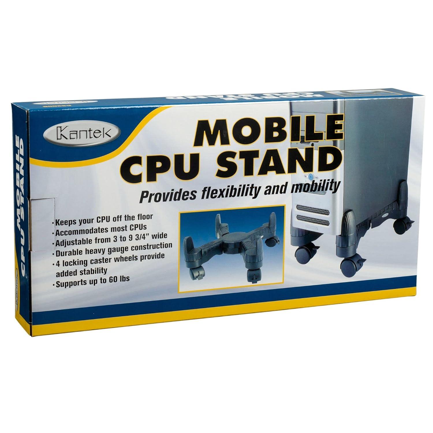 Kantek Mobile Computer CPU Stand, with Adjustable Width and Locking Casters, Black