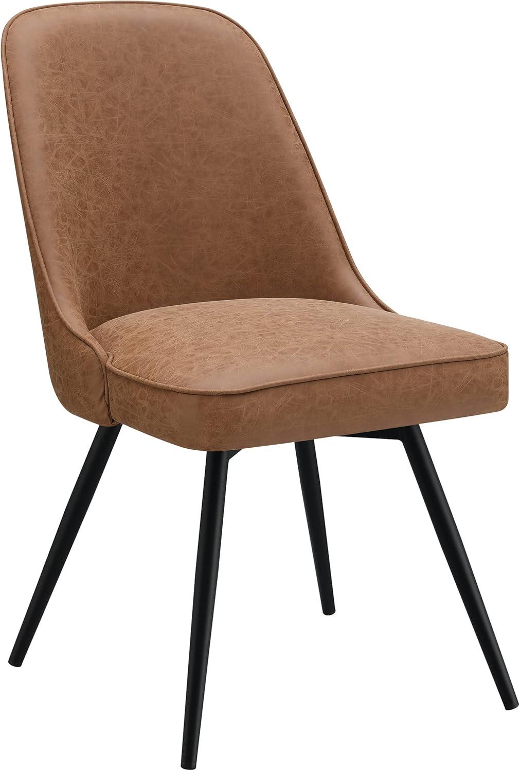 Modern Sand Brown Faux Leather Swivel Side Chair with Metal Legs