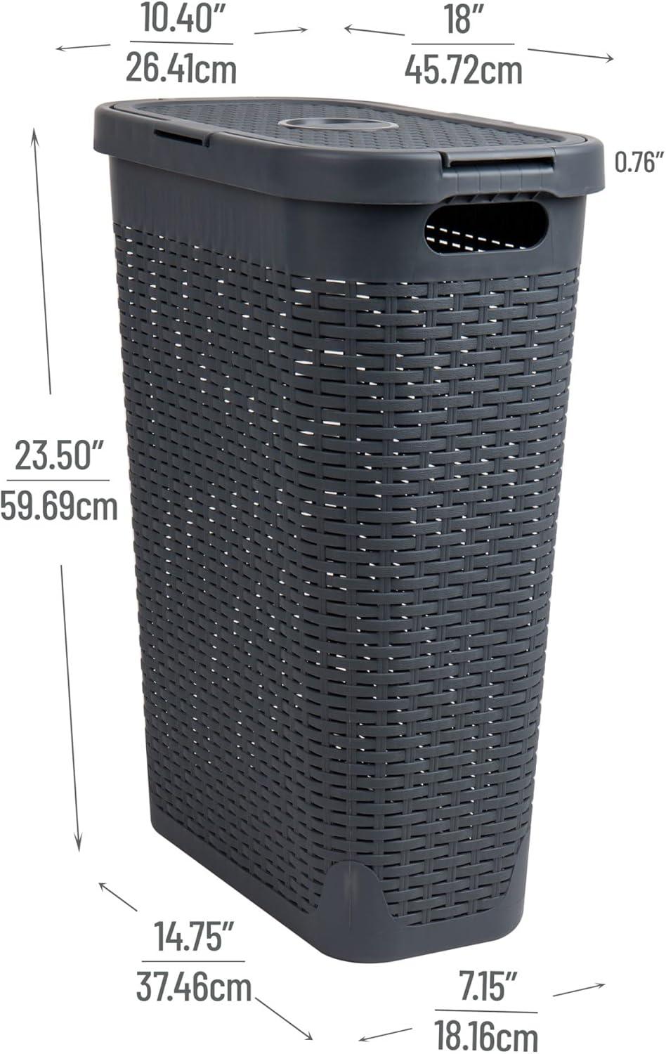 Mind Reader Mind Reader 40L Slim Laundry Hamper, Clothes Basket, Lid, Wicker Design, Plastic