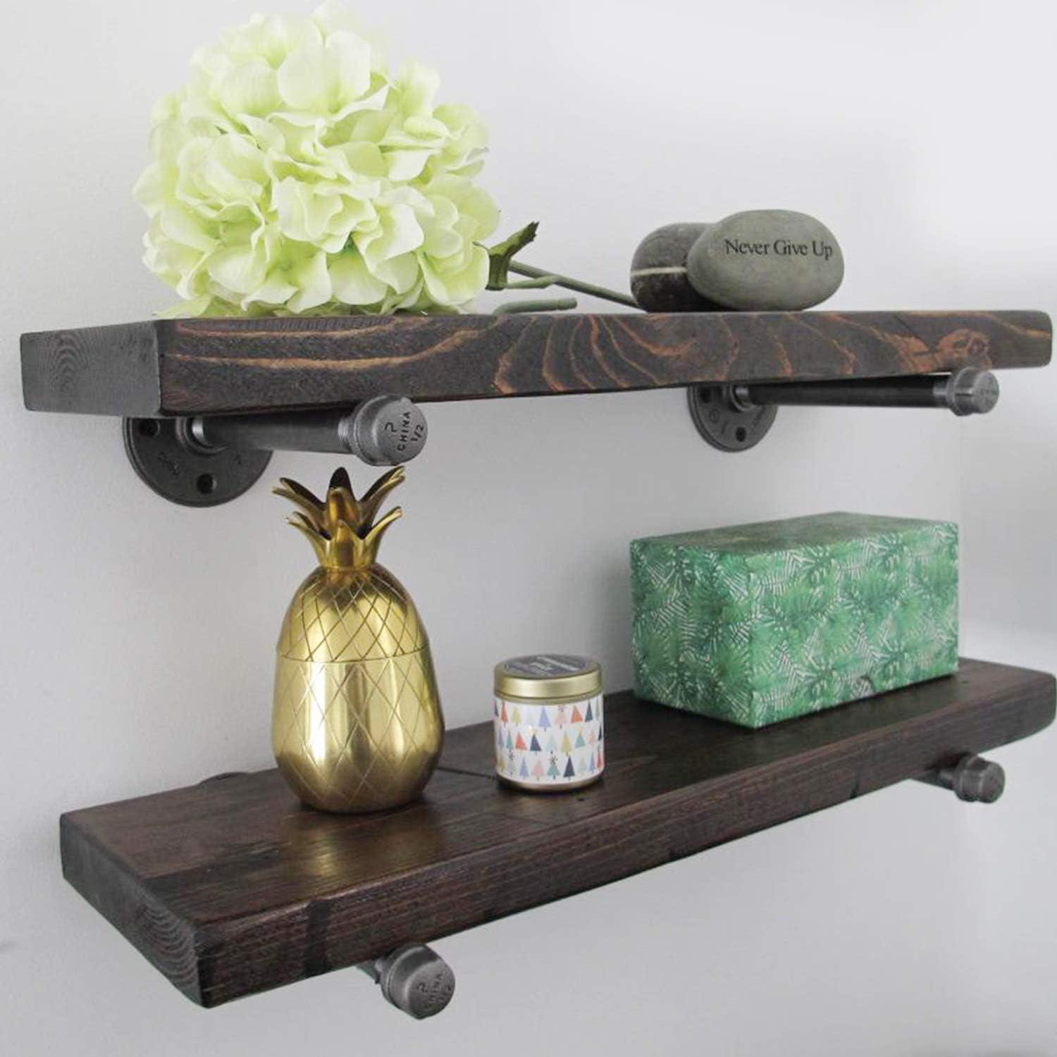 1/2" Industrial Black Iron Pipe Shelf Brackets, Rustic Wall Mounted DIY Shelving Brackets Hanging Custom Pipe Brackets for Floating Shelves (4, 6")