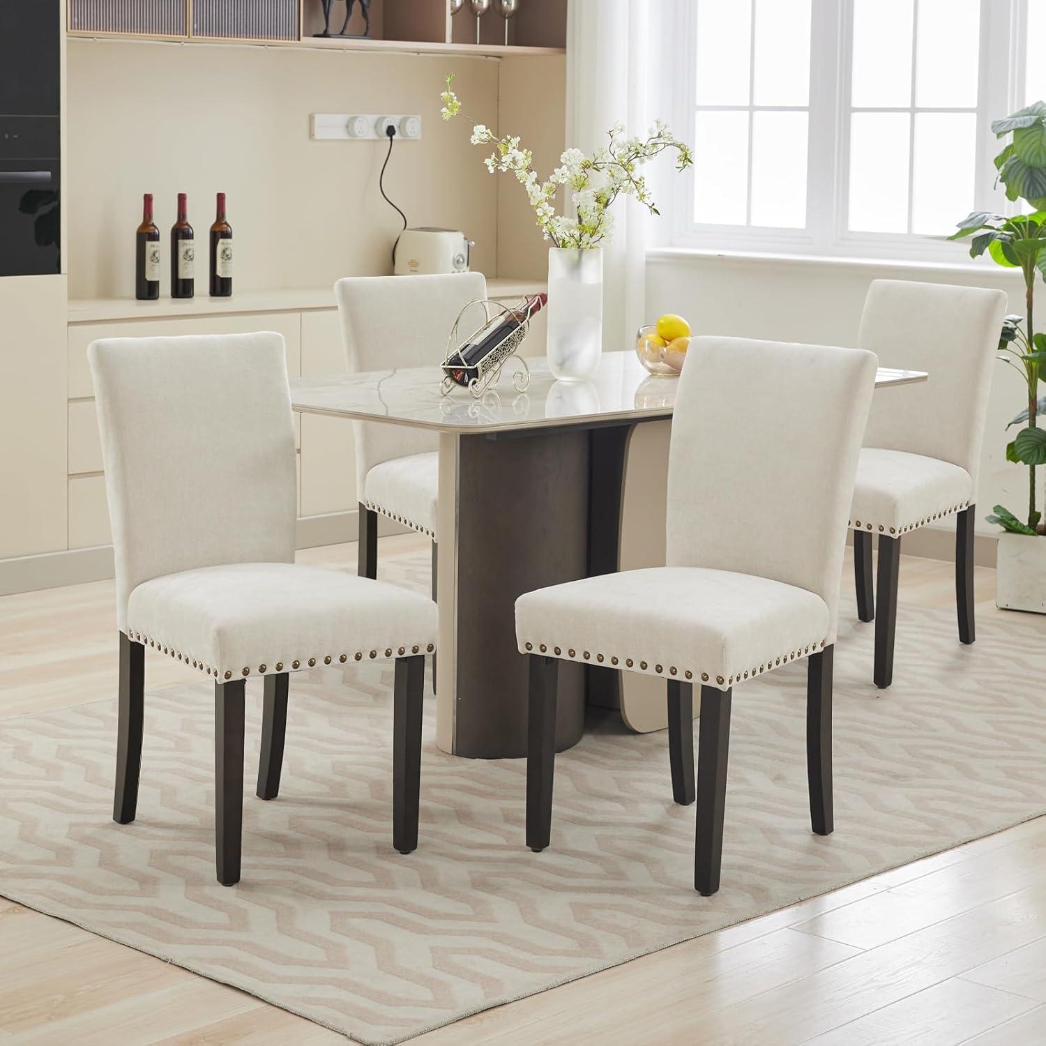 Winston Porter Upholstered Dining Chairs, Fabric Room Chair With Nailhead Trim And Sturdy Wood Legs (Set of 4)
