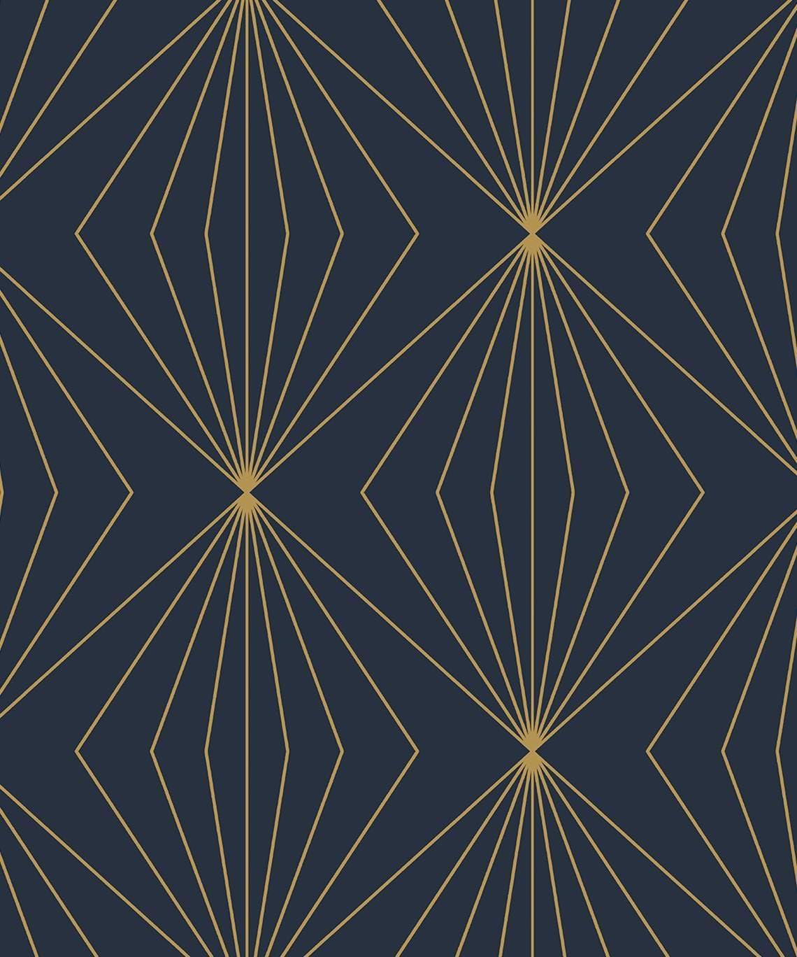 Dark Blue and Metallic Gold Geometric Peel and Stick Wallpaper