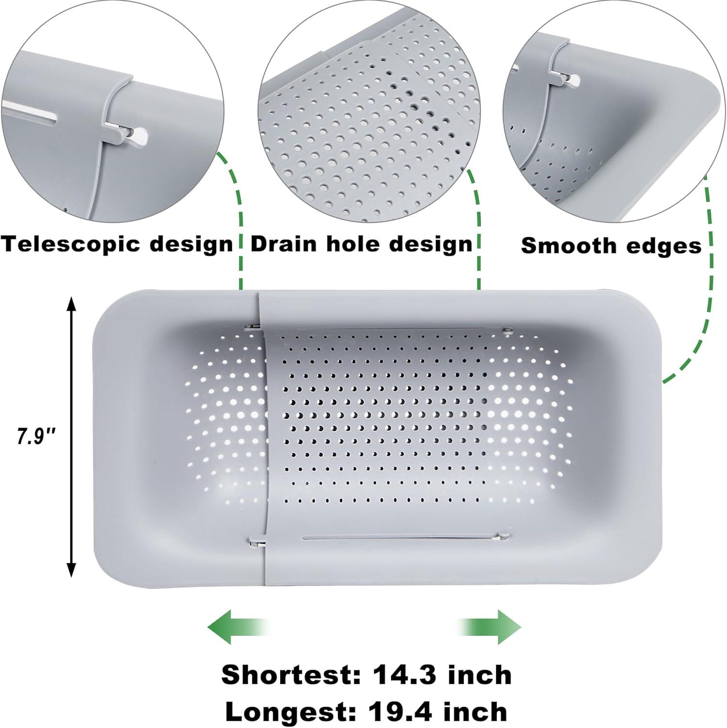 White Expandable Over the Sink Colander Strainer Basket