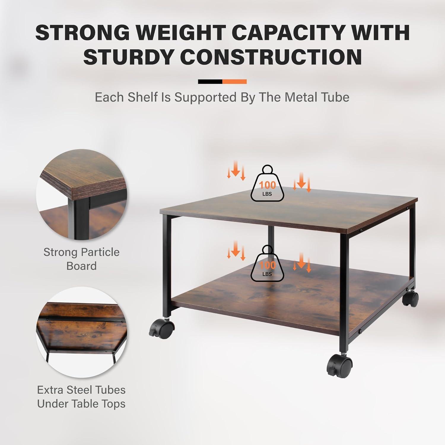 EMERIT Printer Stand,19.5''x19.5''x12.8'' 2 Tier Large Printer Laser Table Heavy Duty Rolling Printer Cart with Wheels for Home Office -100 LBS Each Tier