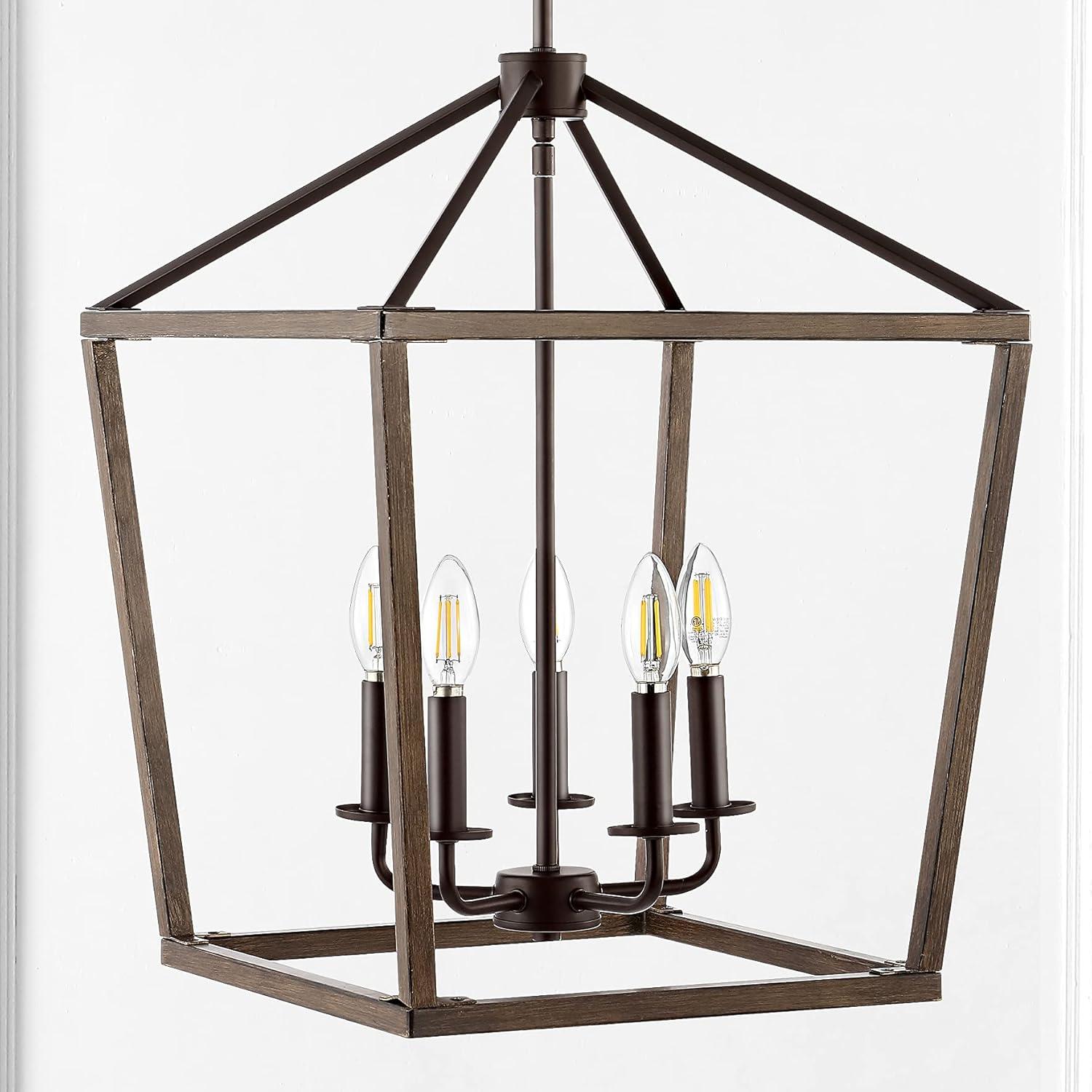 Oria Industrial Rustic 5-Light LED Lantern Pendant in Oil-Rubbed Bronze