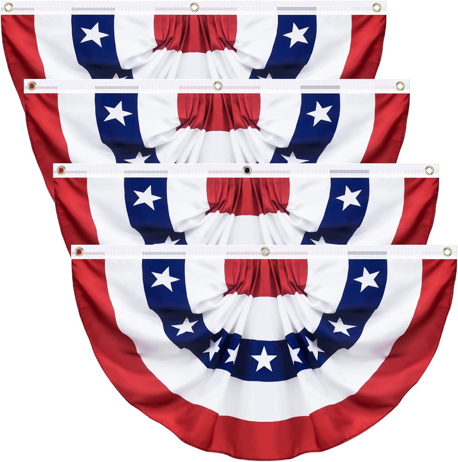 4 Pack 1.5x3Ft American Pleated Fan Flag Widh Approx 90cm US Patrotic Half Fan Bunting Flags 4th of July Home Outdoor Decor