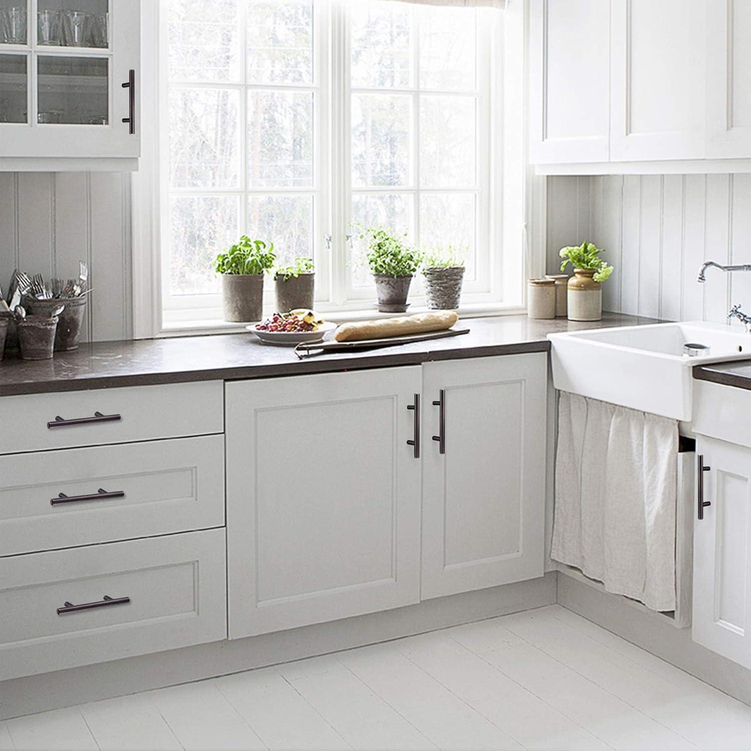 20 Pack Bronze Solid Cabinet Handles Drawer Pulls, 5.38-inch/136mm Length (3-inch Hole Center) Door Handle (1/2-inch Diameter) Kitchen Stainless Steel Cabinet Hardware Handle, Oil-Rubbed Bronze