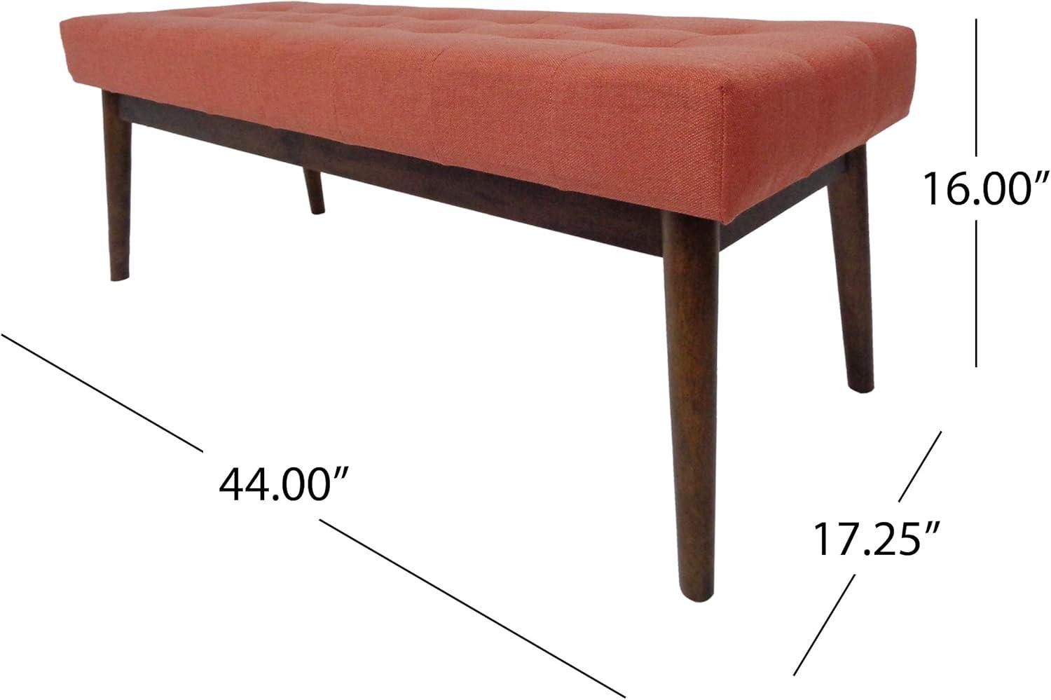 Mid-Century Coral Tufted Fabric Ottoman with Walnut Frame