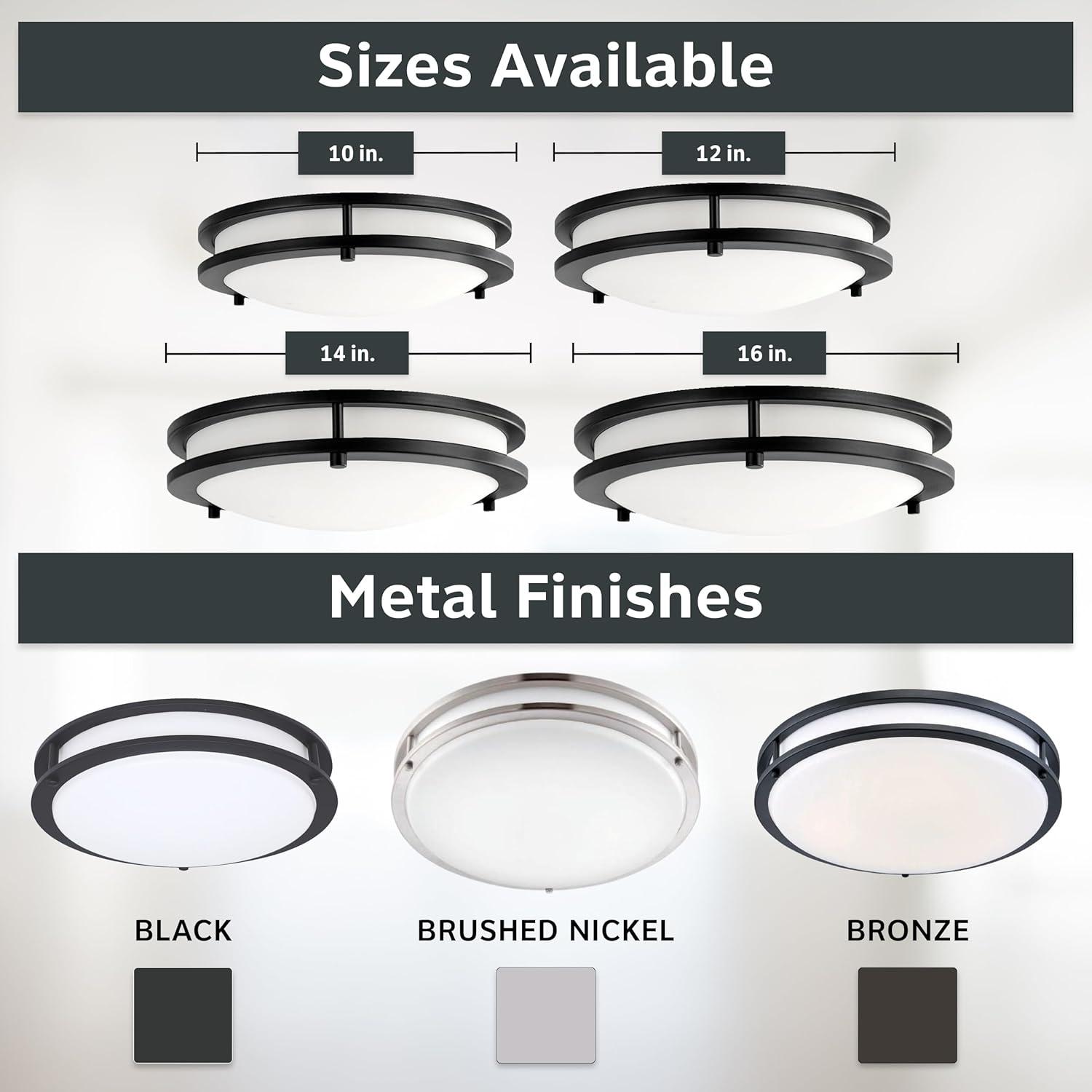 DESIGNERS FOUNTAIN Flush Mount Ceiling Light, 10 Inch Round LED DC Lighting Fixture Kitchen, Bedroom, Bathroom, and Hallway, Dimmable, 1150 Lumens, 3000K/4000K/5000K, Matte Black, EV1410C3C-43